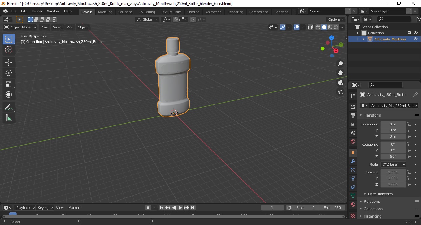 3D Anticavity Mouthwash 250ml Bottle model