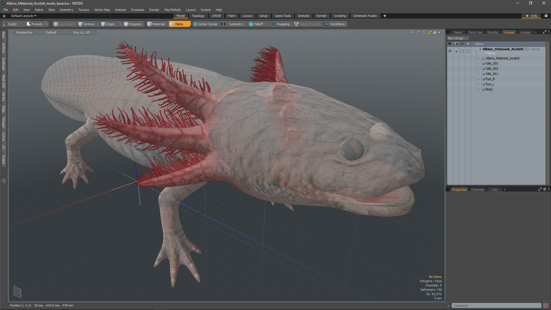 3D Albino Melanoid Axolotl model