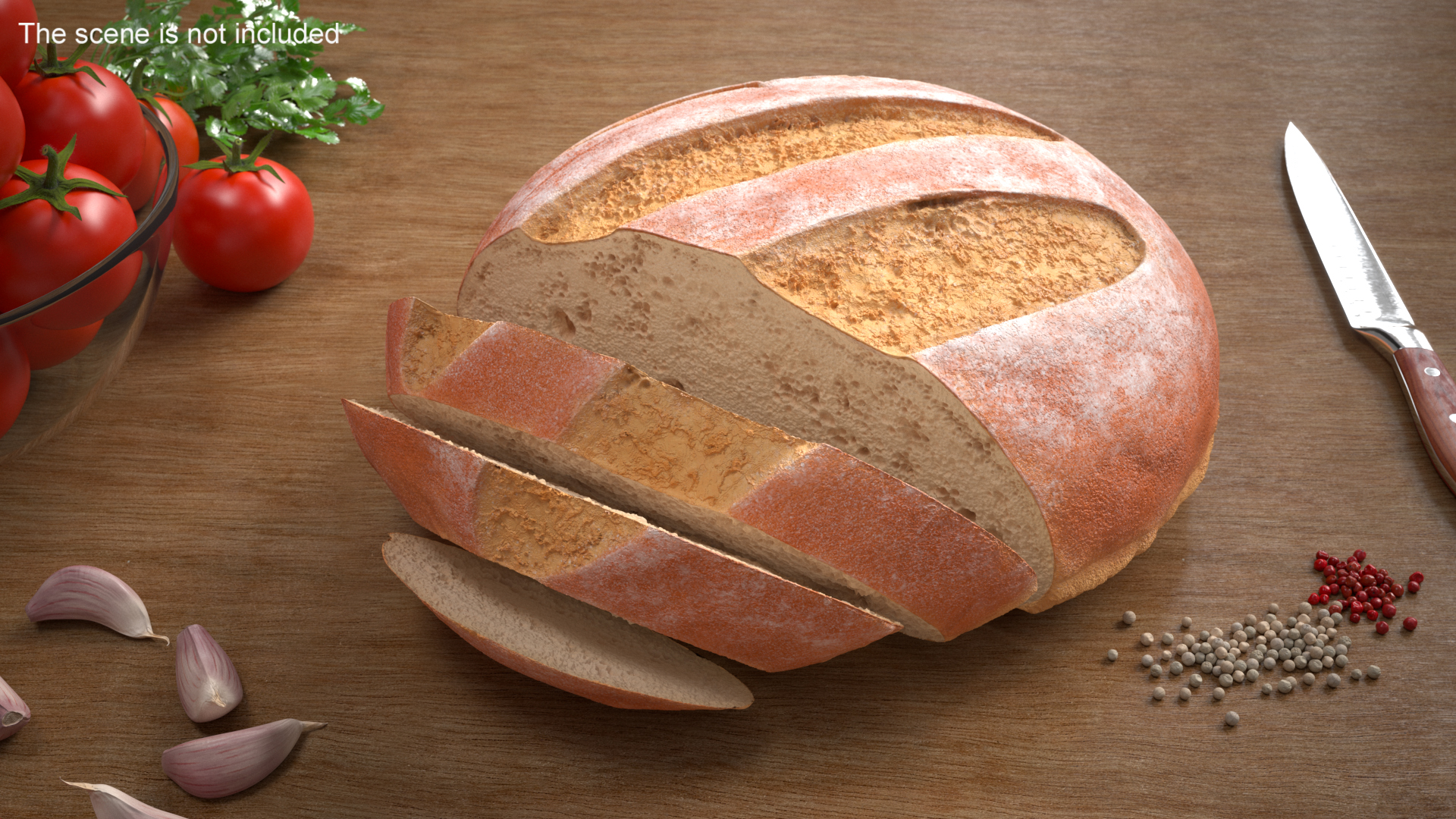 3D Round Loaf of Bread with Sliced Pieces model