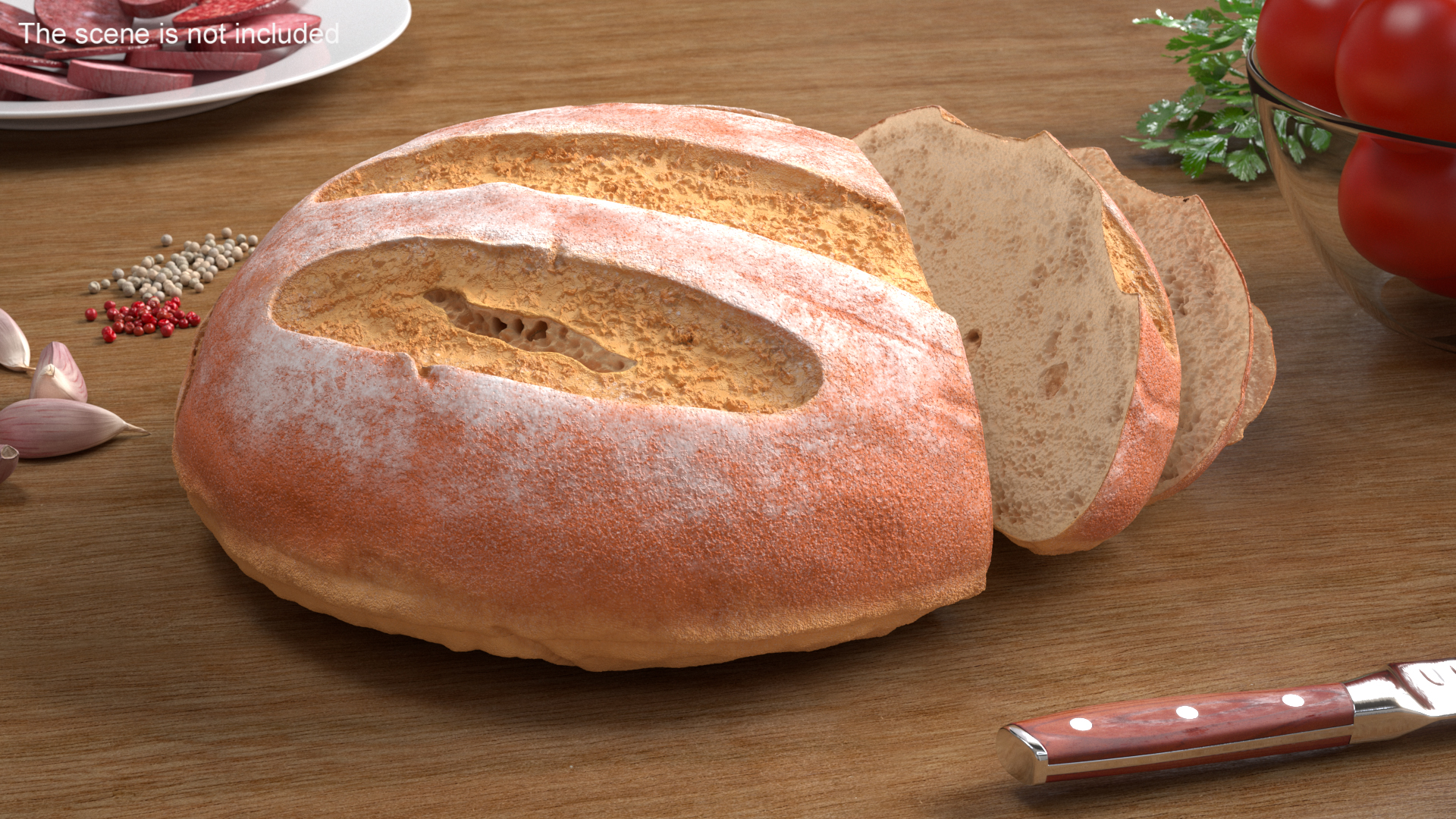 3D Round Loaf of Bread with Sliced Pieces model