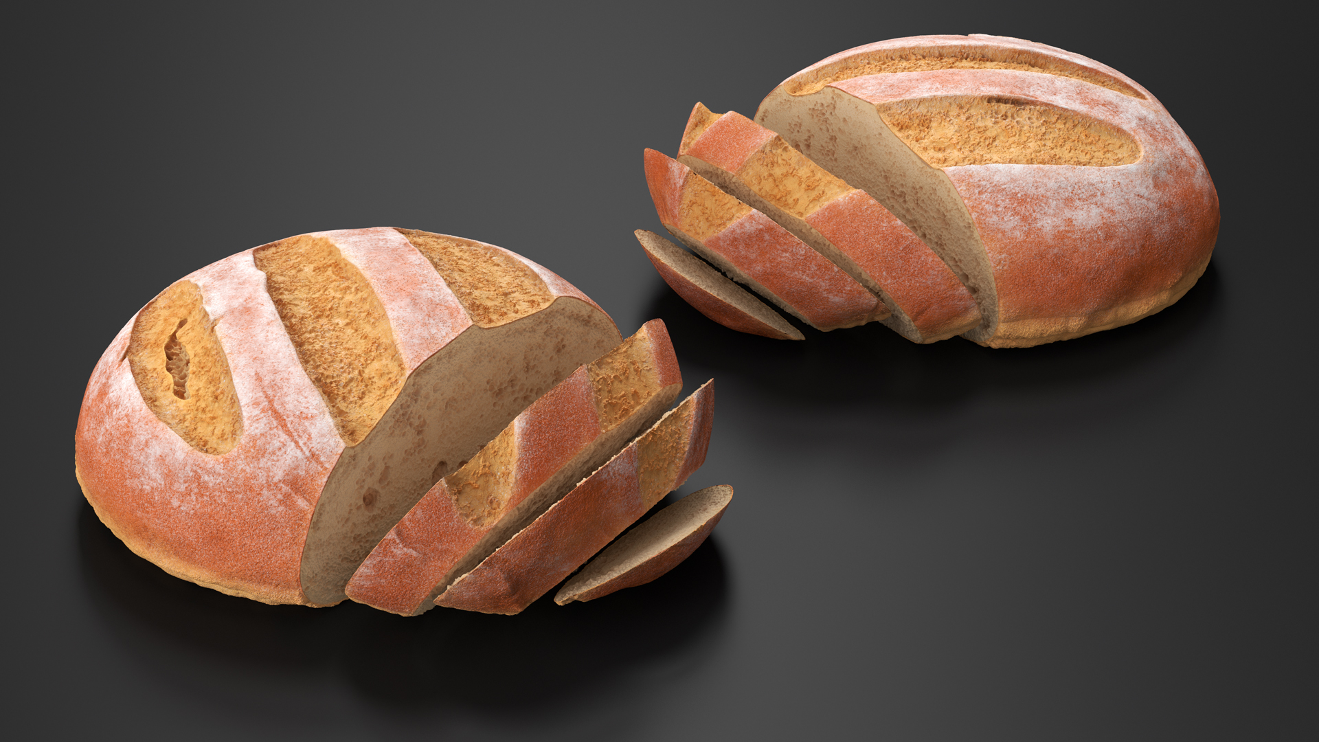 3D Round Loaf of Bread with Sliced Pieces model