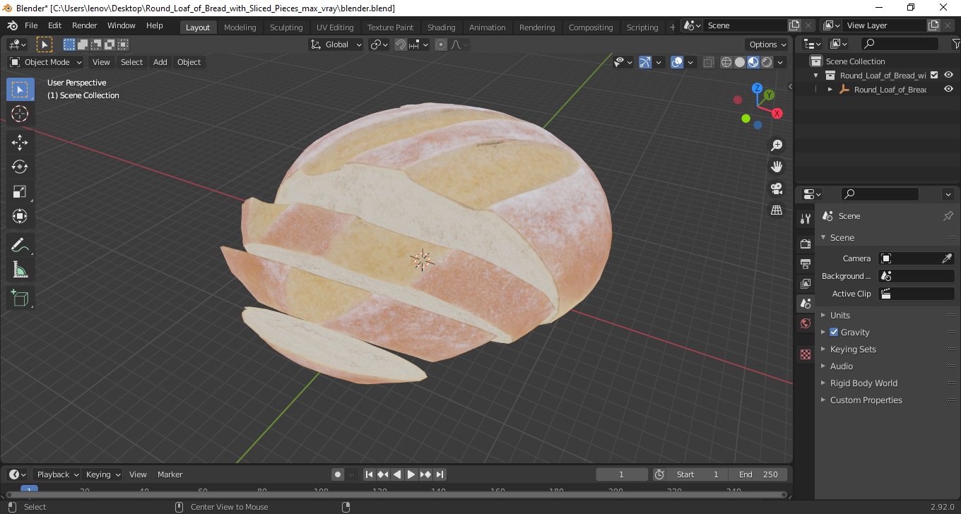 3D Round Loaf of Bread with Sliced Pieces model