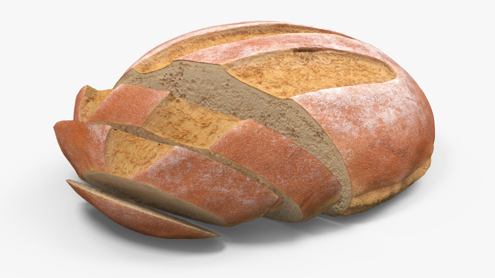 3D Round Loaf of Bread with Sliced Pieces model