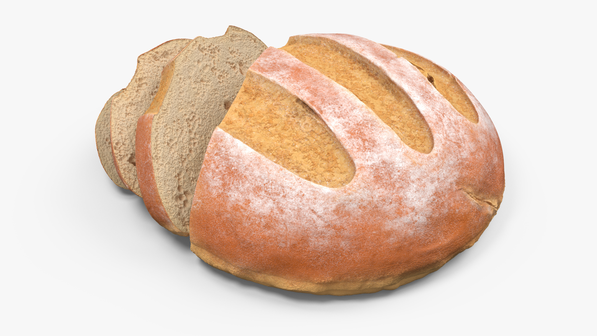 3D Round Loaf of Bread with Sliced Pieces model