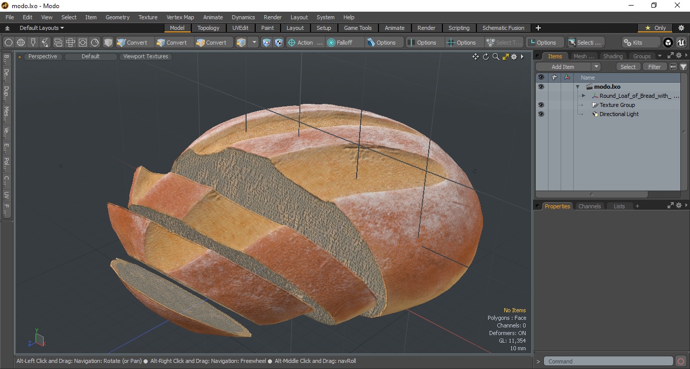 3D Round Loaf of Bread with Sliced Pieces model