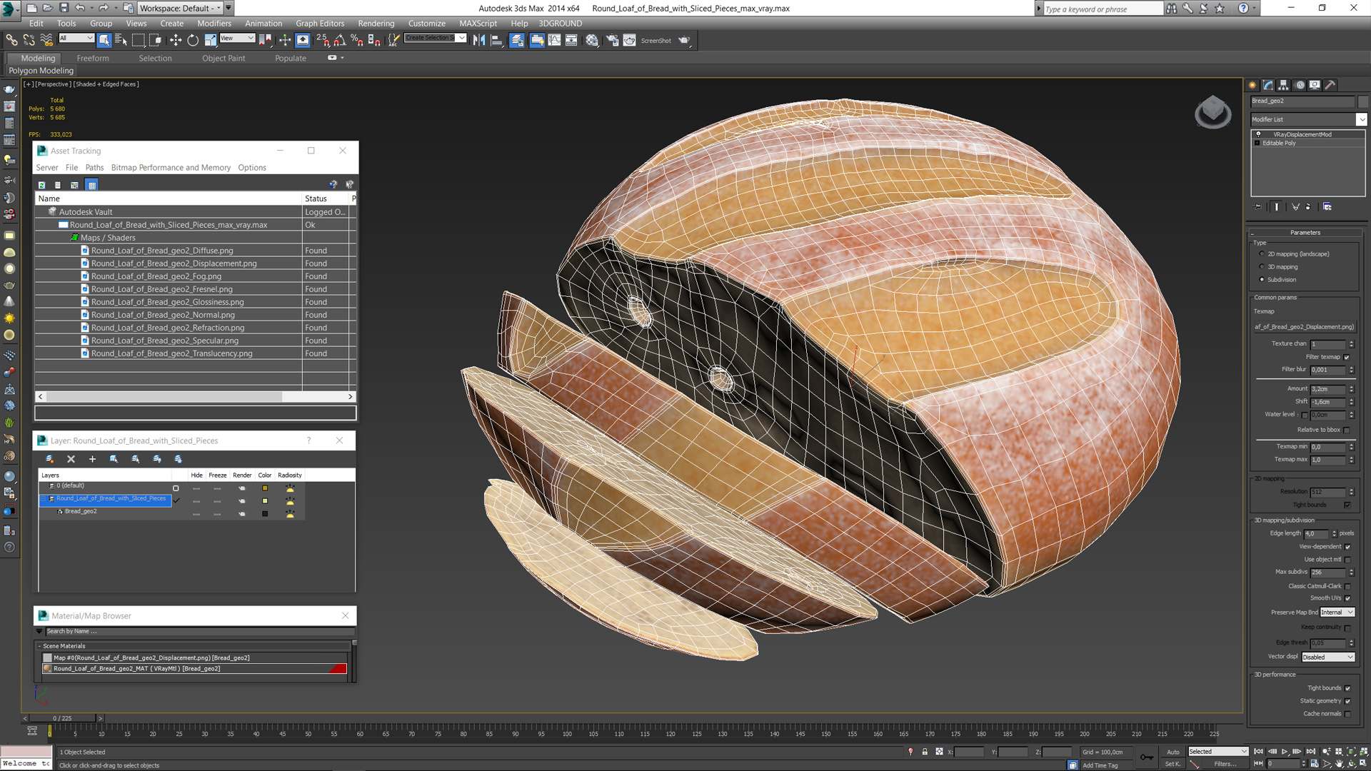 3D Round Loaf of Bread with Sliced Pieces model