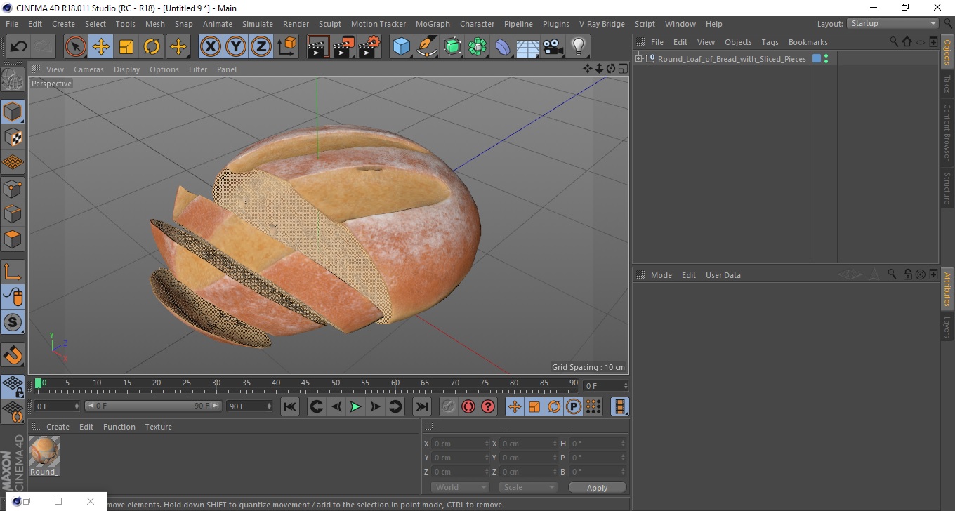 3D Round Loaf of Bread with Sliced Pieces model