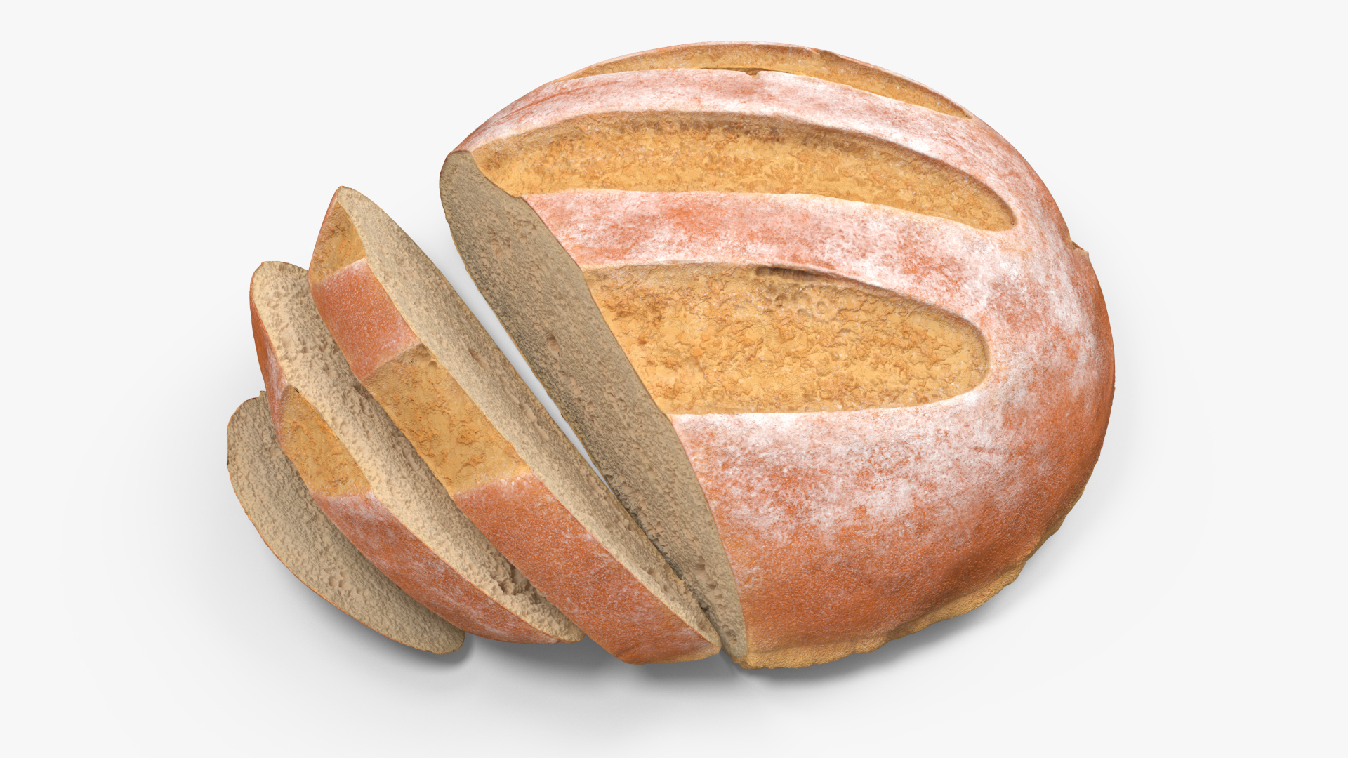 3D Round Loaf of Bread with Sliced Pieces model