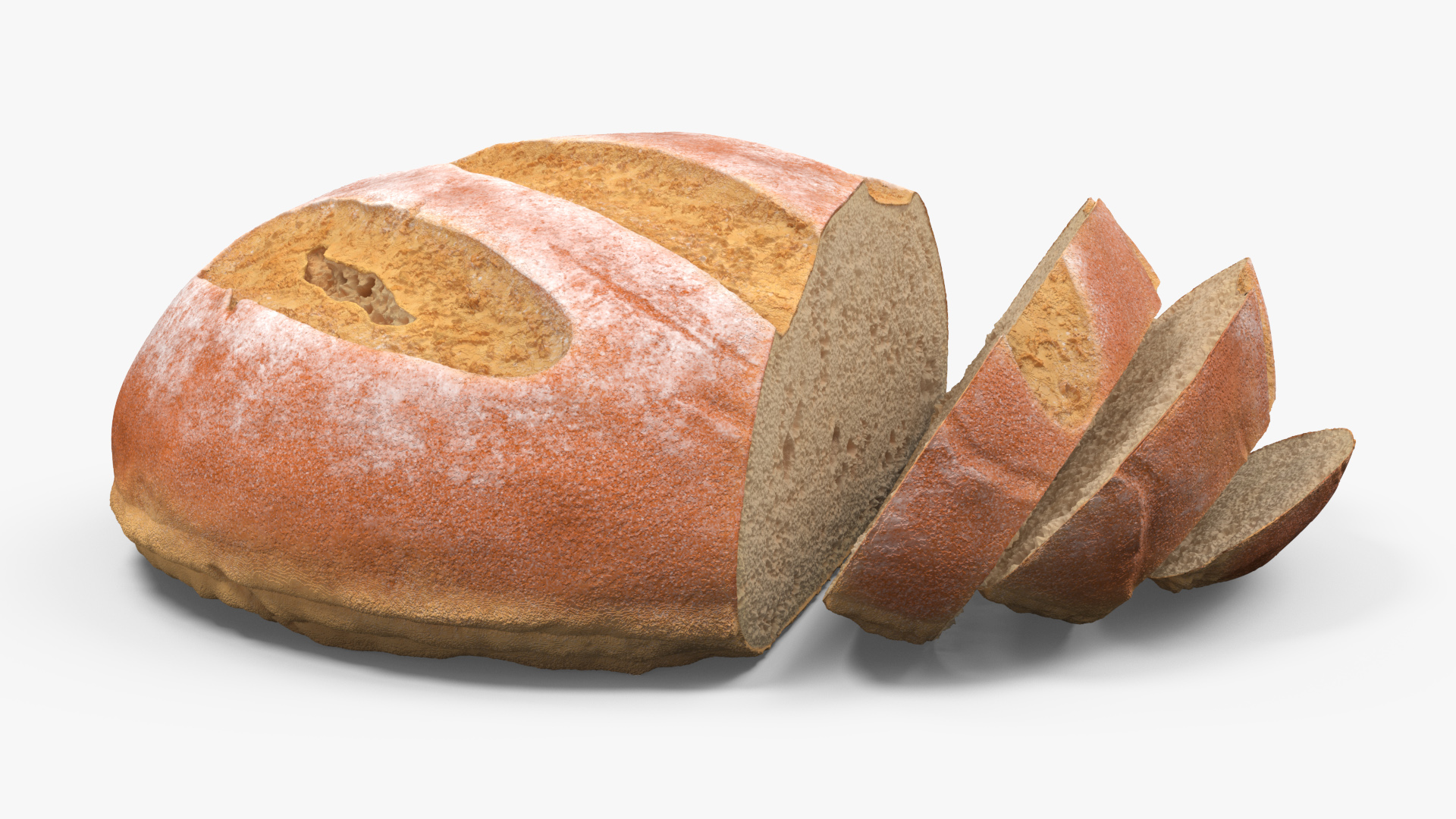 3D Round Loaf of Bread with Sliced Pieces model