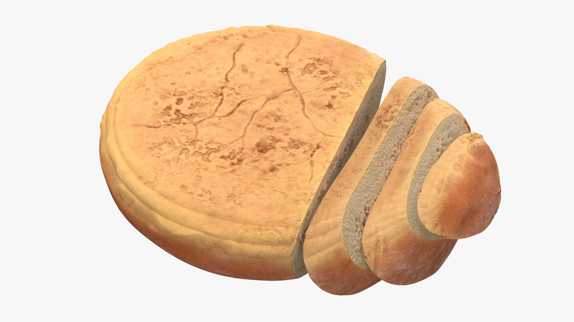 3D Round Loaf of Bread with Sliced Pieces model