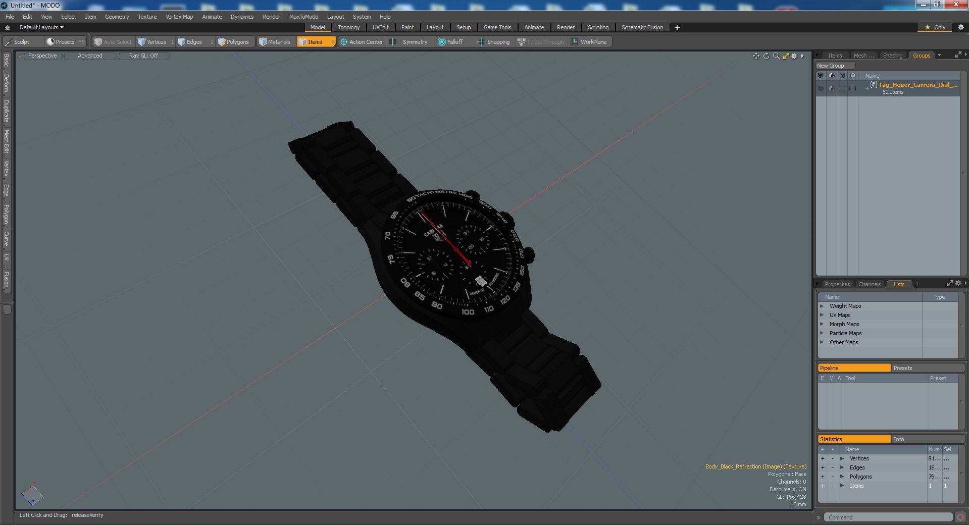 Tag Heuer Carrera Dial Black Open Strap 3D model