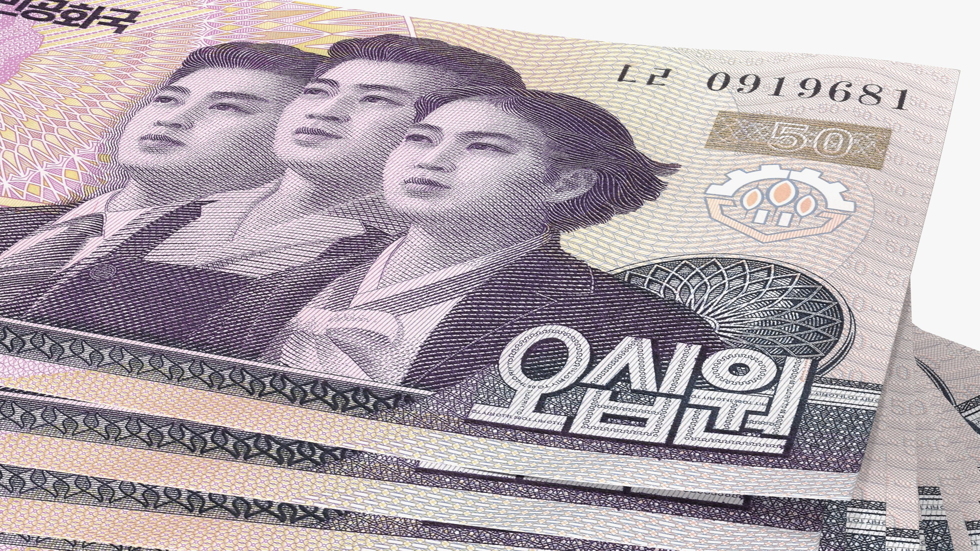 3D model Fan of North Korea 50 Won Banknotes
