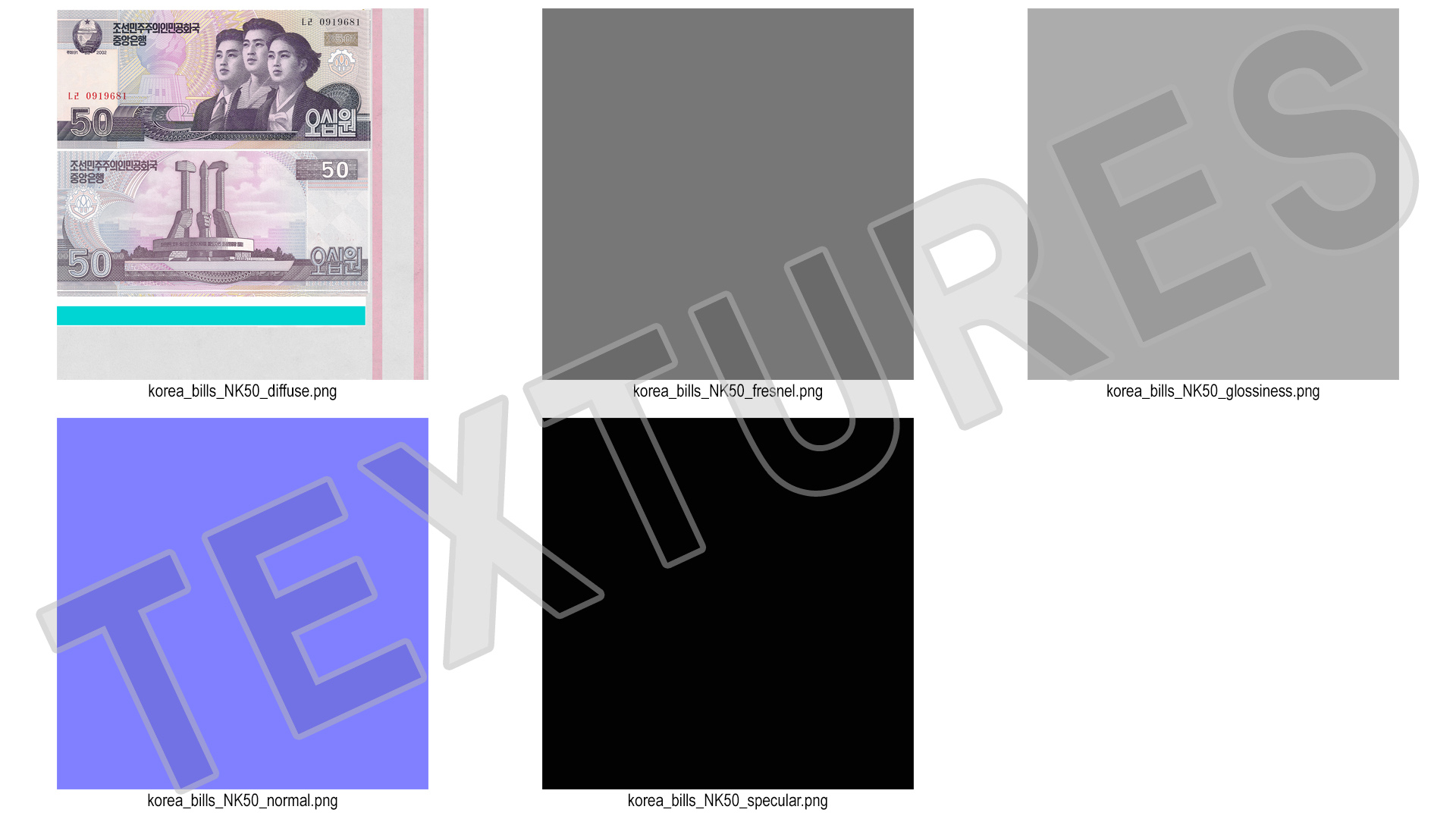 3D model Fan of North Korea 50 Won Banknotes