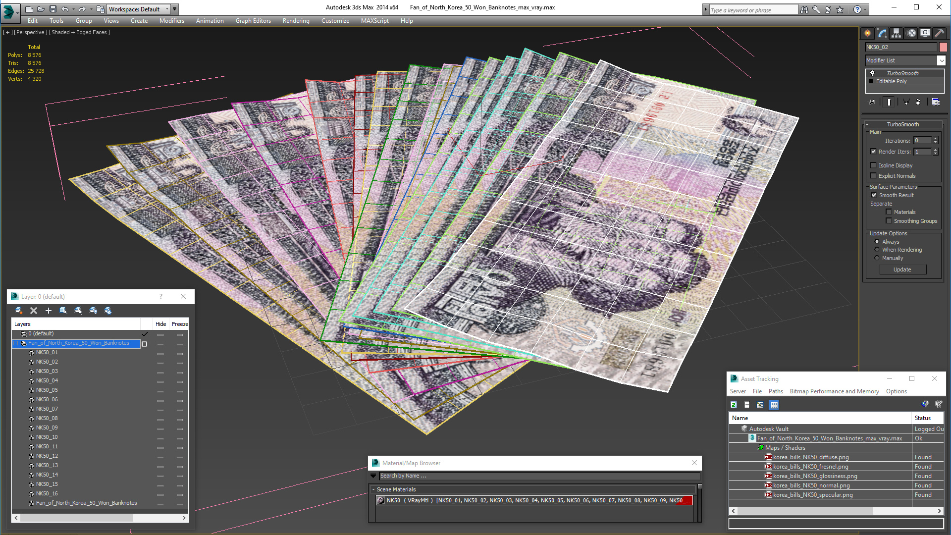 3D model Fan of North Korea 50 Won Banknotes