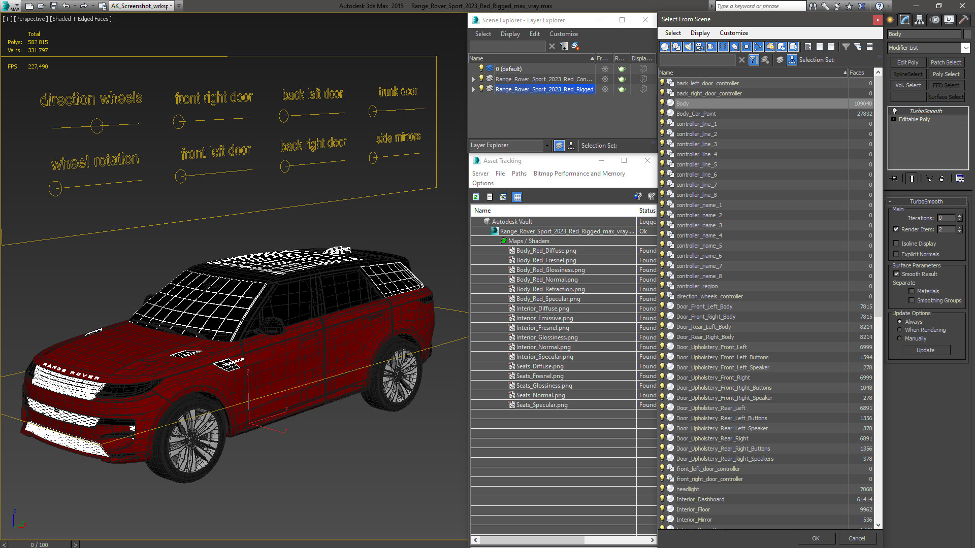 Range Rover Sport 2023 Red Rigged for Maya 3D