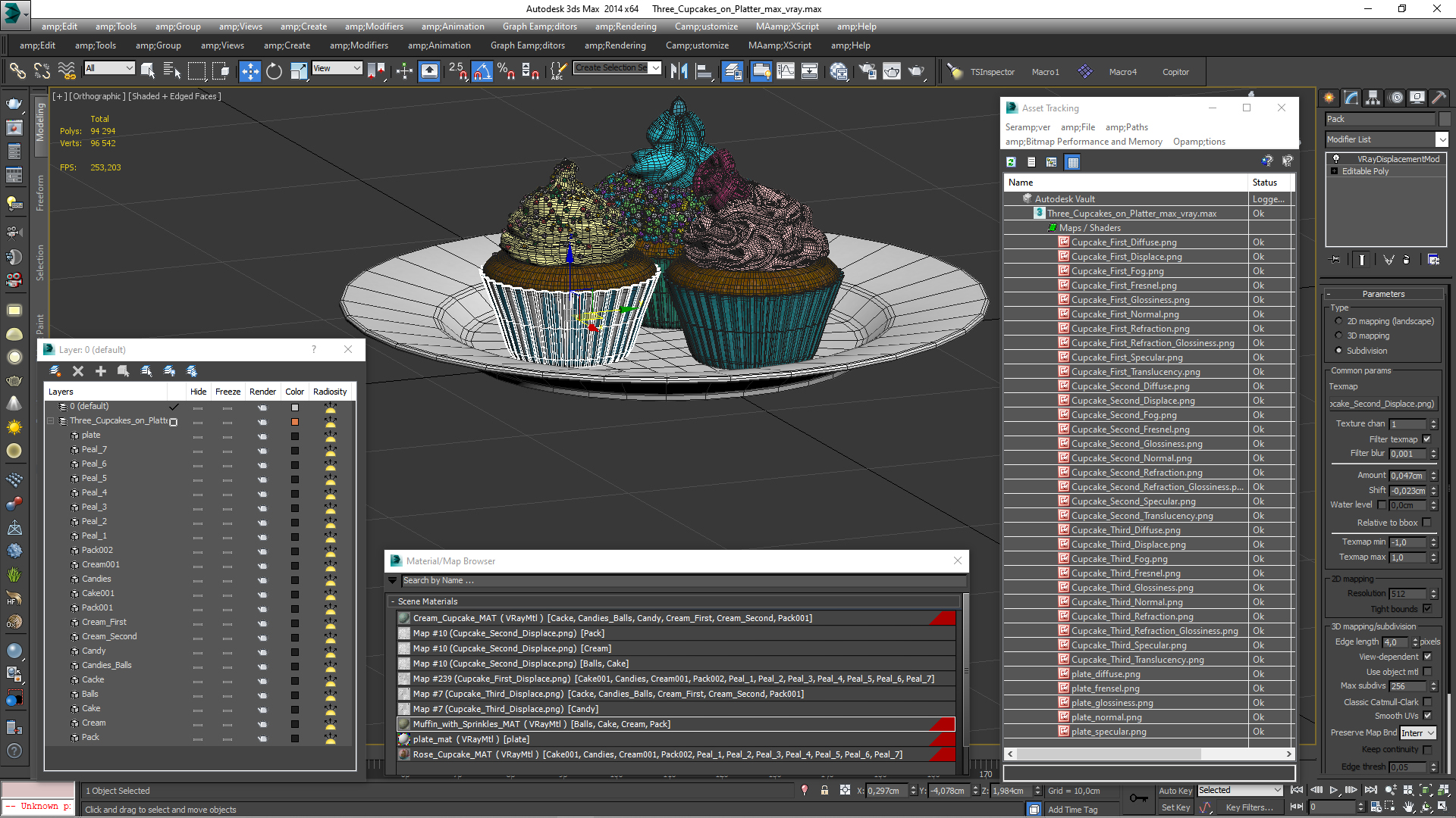 3D model Three Cupcakes on Platter