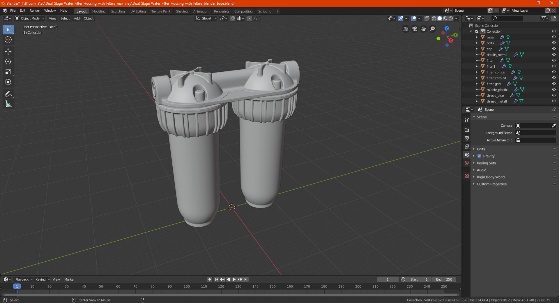 Dual Stage Water Filter Housing with Filters 3D model