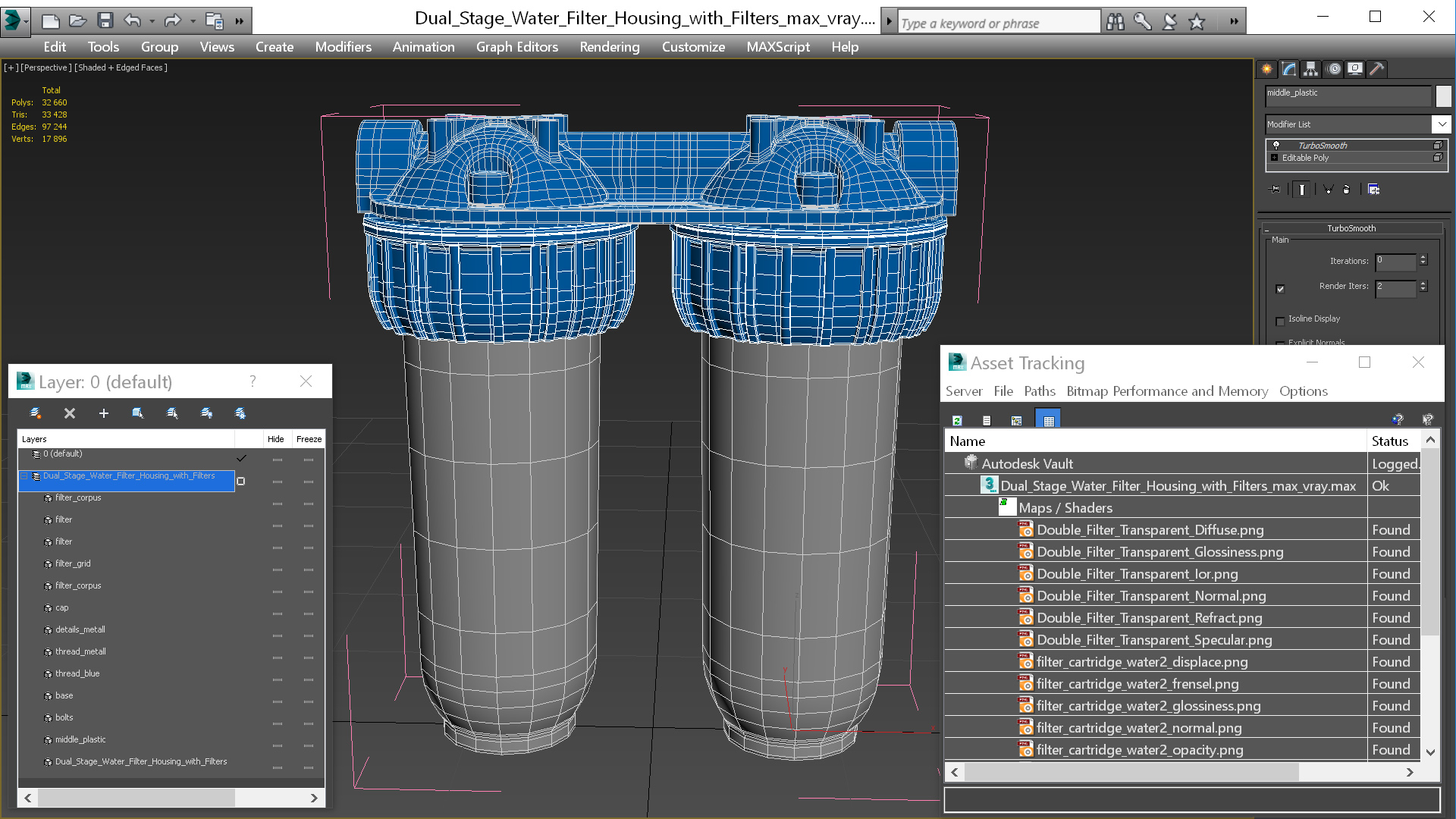 Dual Stage Water Filter Housing with Filters 3D model