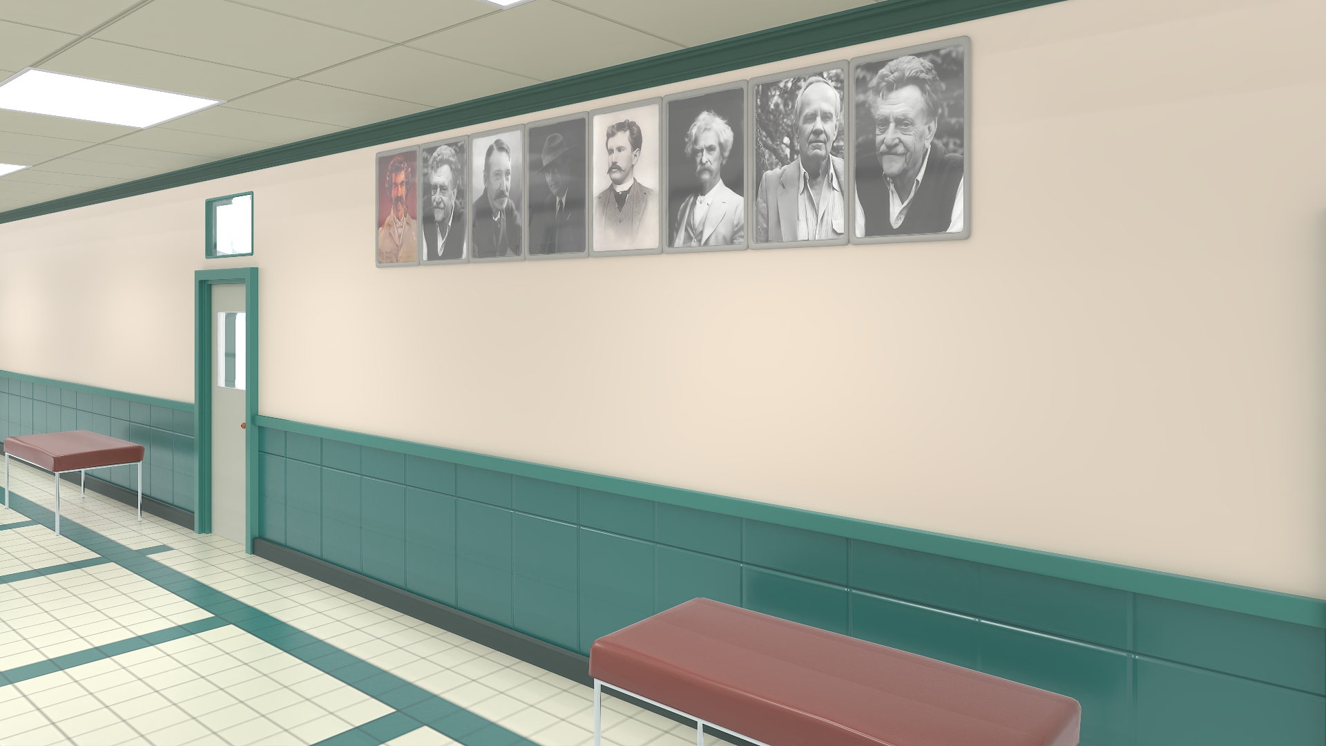 3D School Straight Hallway with Teenagers model