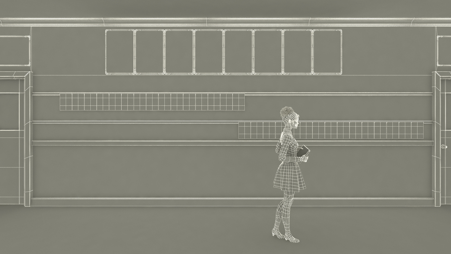3D School Straight Hallway with Teenagers model
