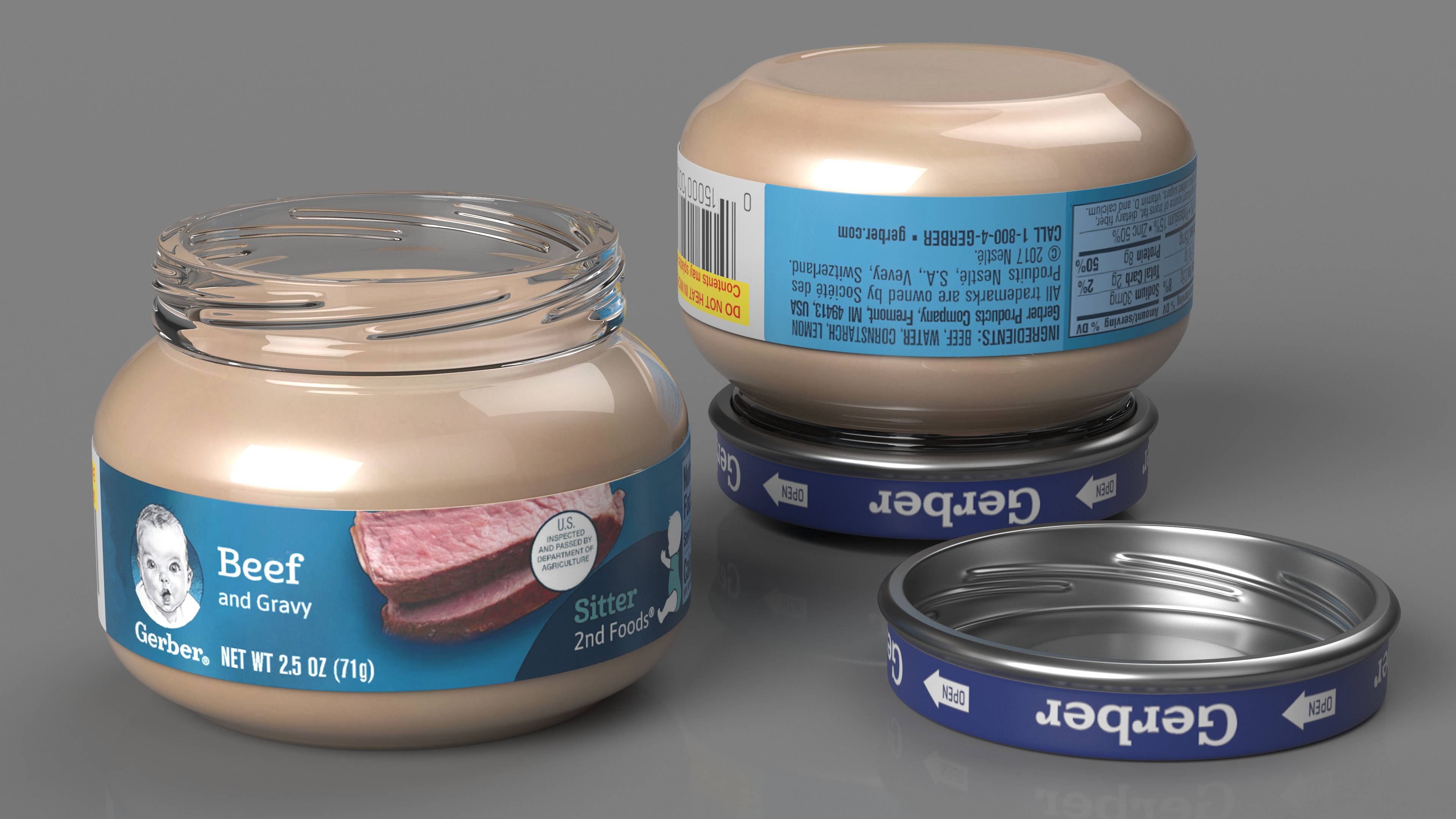Beef Gerber Baby Food Jar 71g 3D model