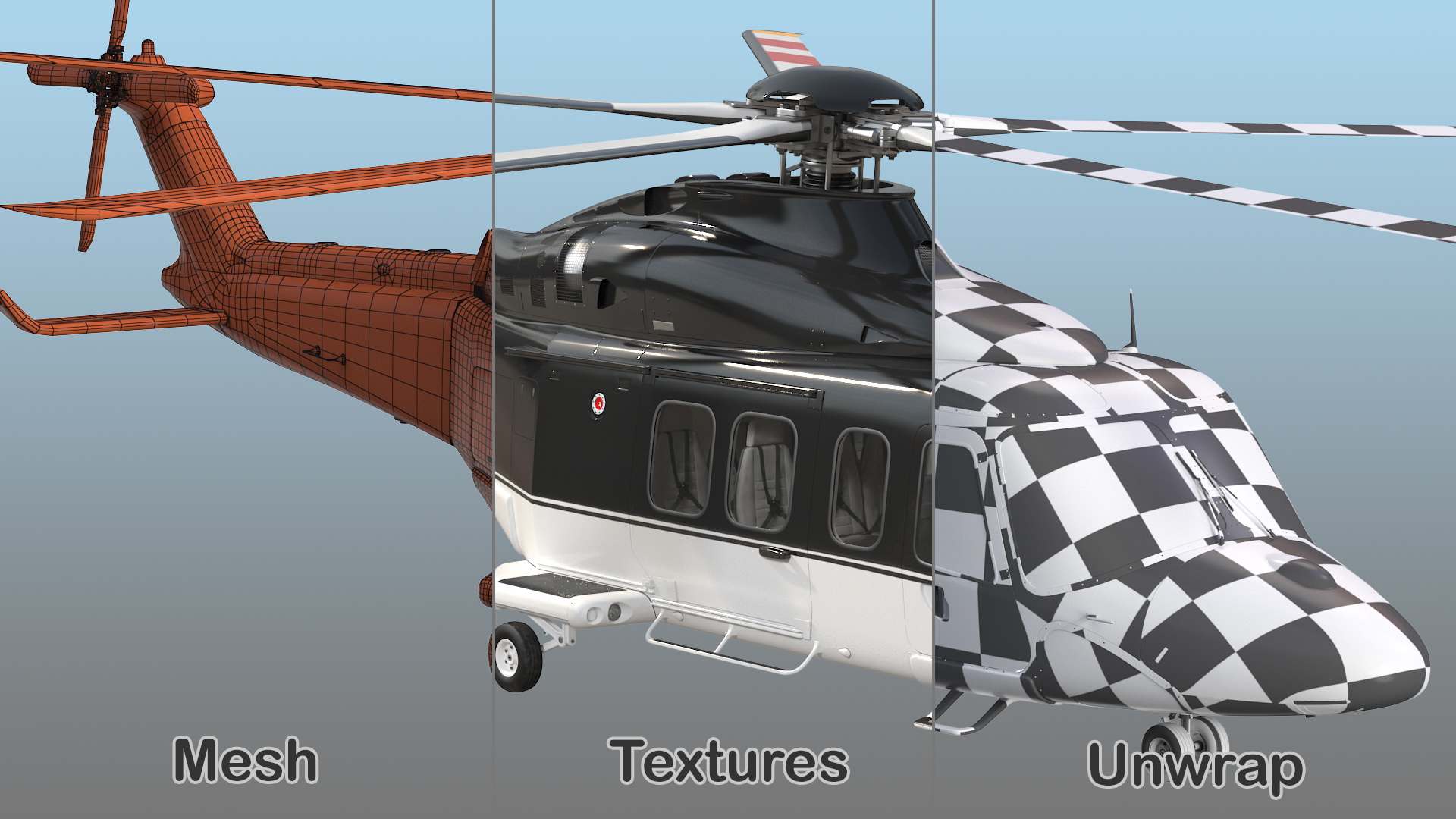 3D Medium Sized Twin Engined Helicopter Rigged model