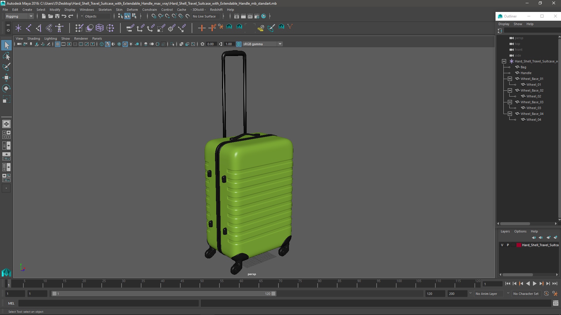 Hard Shell Travel Suitcase with Extendable Handle 3D model