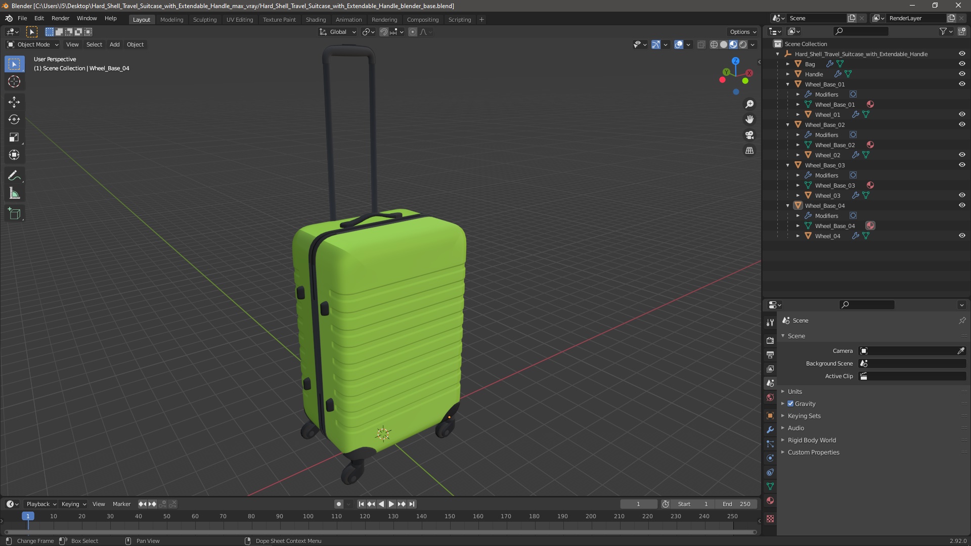Hard Shell Travel Suitcase with Extendable Handle 3D model