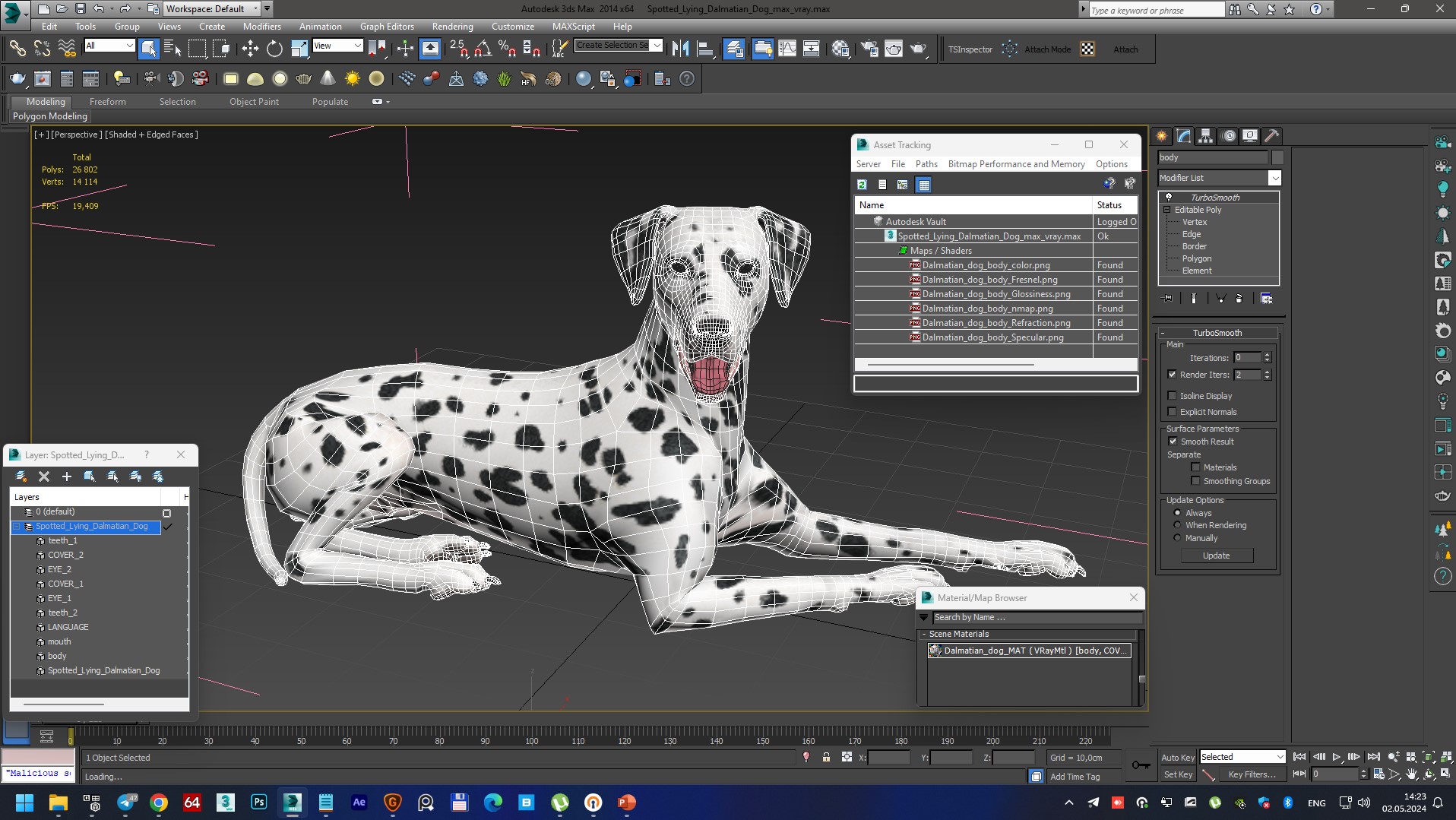 Spotted Lying Dalmatian Dog 3D