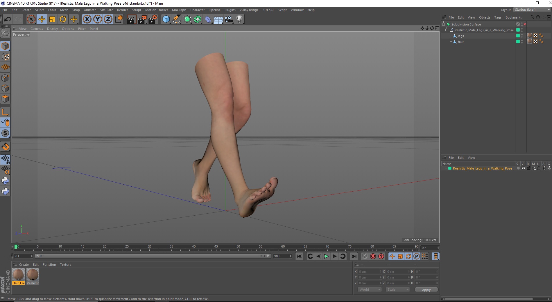 Realistic Male Legs in a Walking Pose 3D