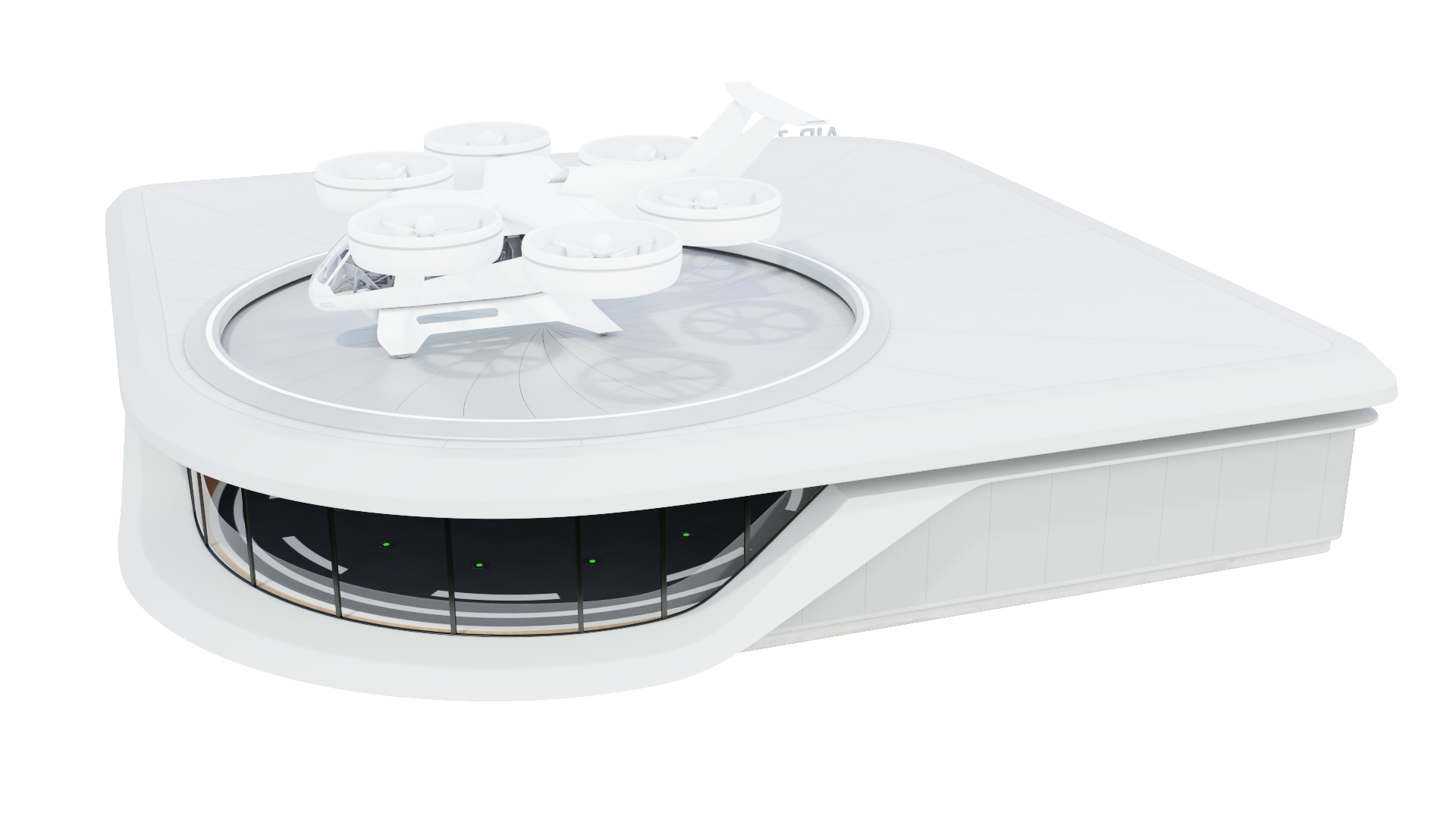 Drone and Air Taxi Port with Passenger Aircraft 3D