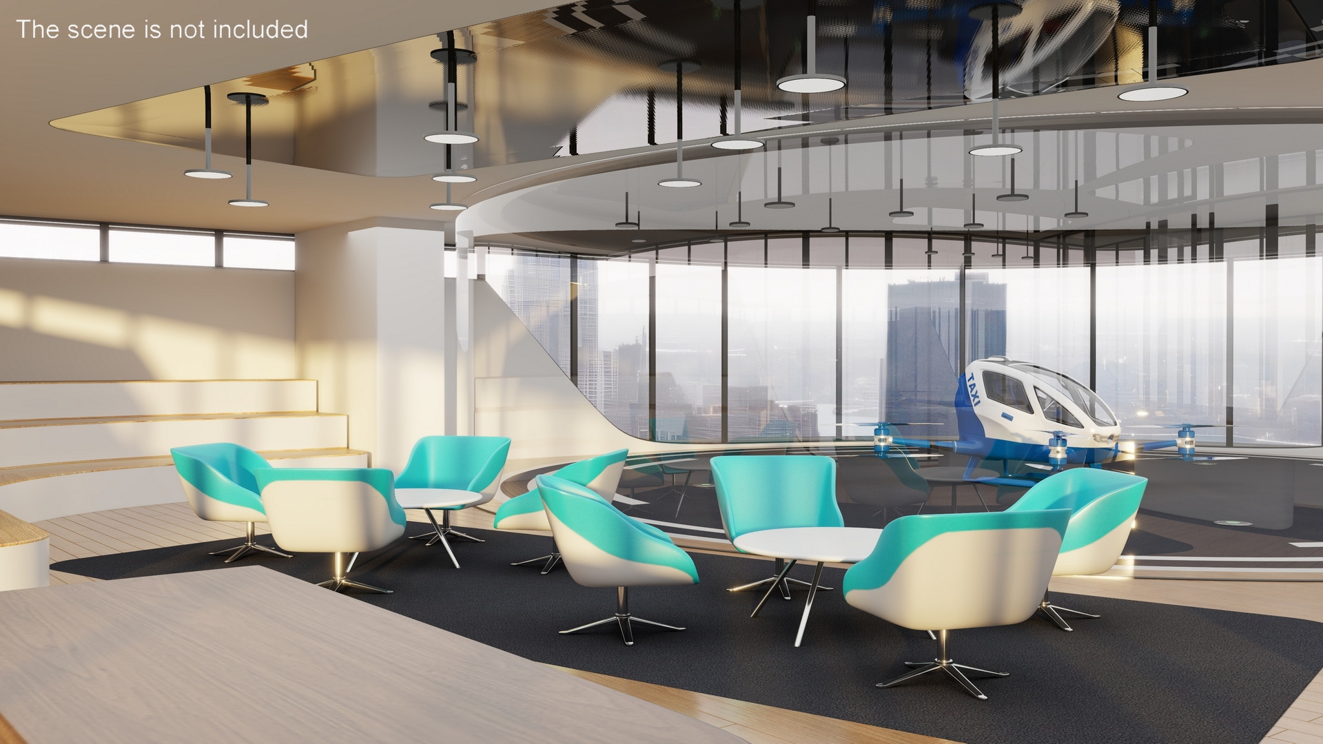 Drone and Air Taxi Port with Passenger Aircraft 3D