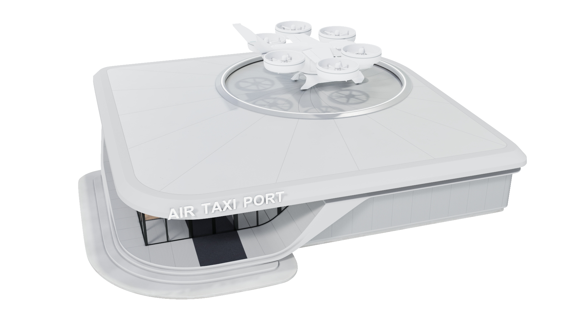 Drone and Air Taxi Port with Passenger Aircraft 3D