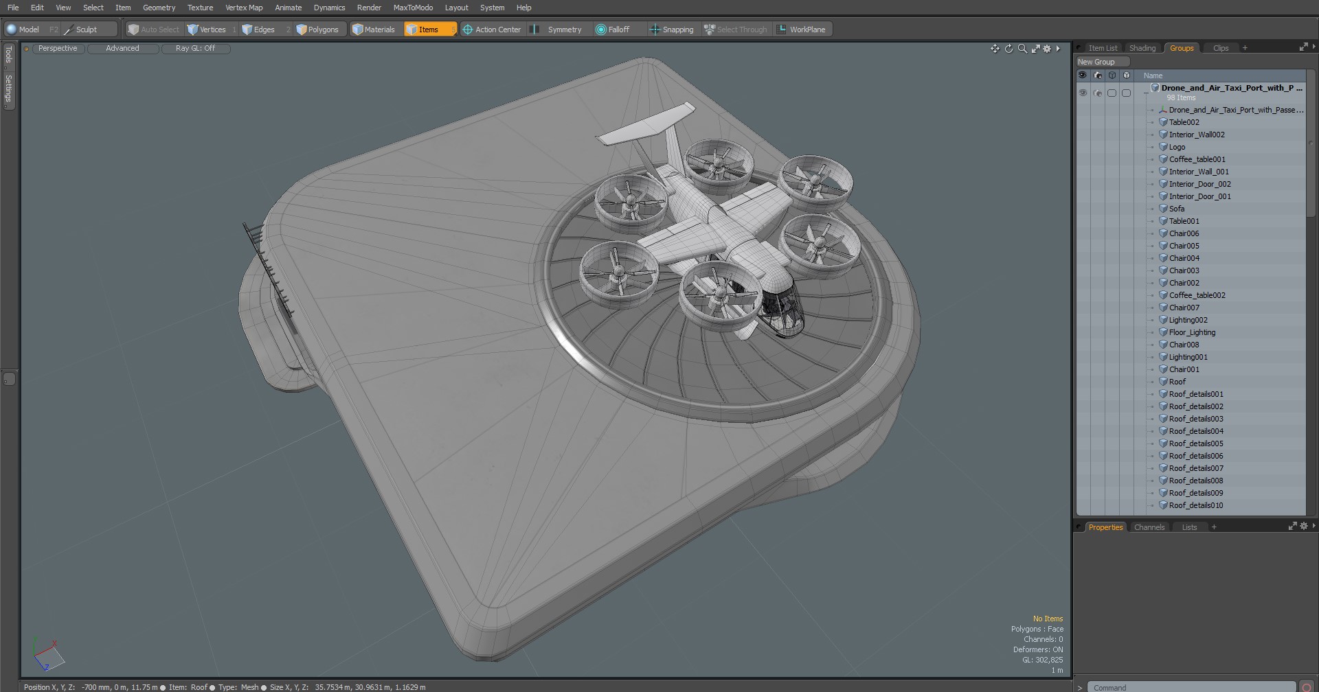 Drone and Air Taxi Port with Passenger Aircraft 3D
