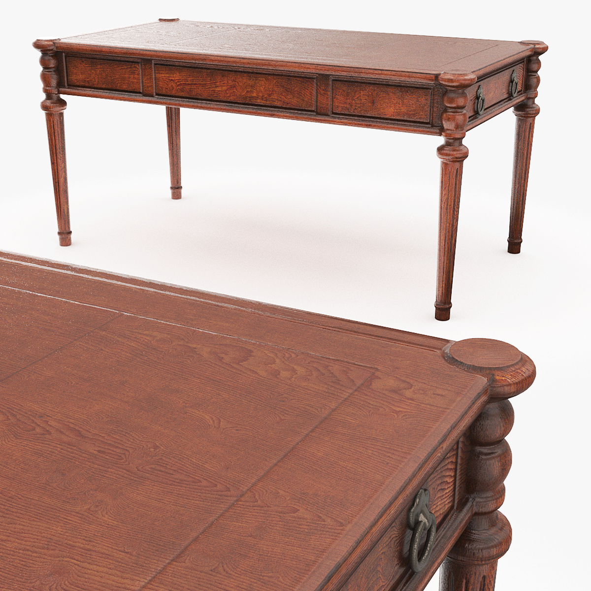 Oval Office Library Writing Table Brown 3D model preview