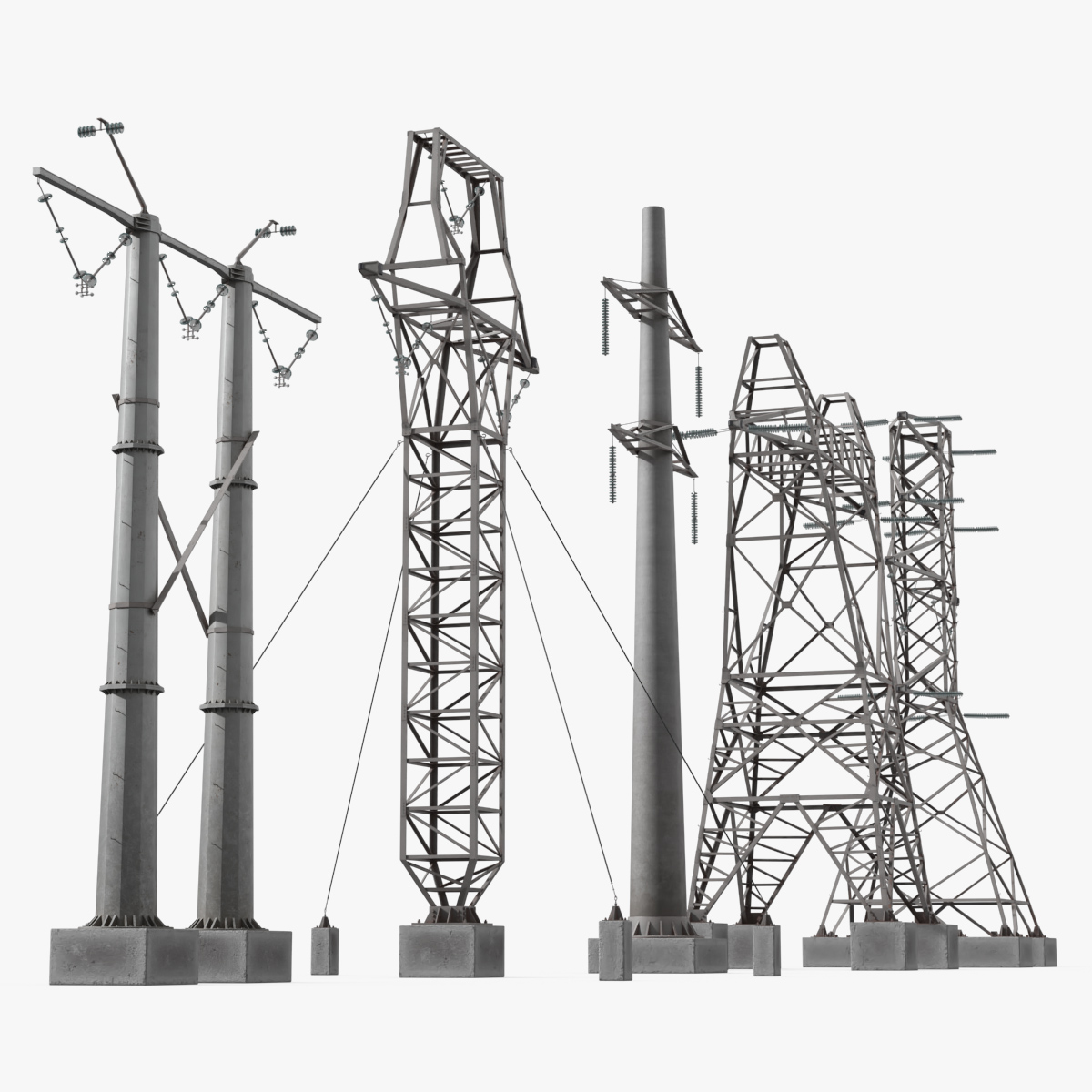 Electrical Transmission Tower Set 3D model collection preview