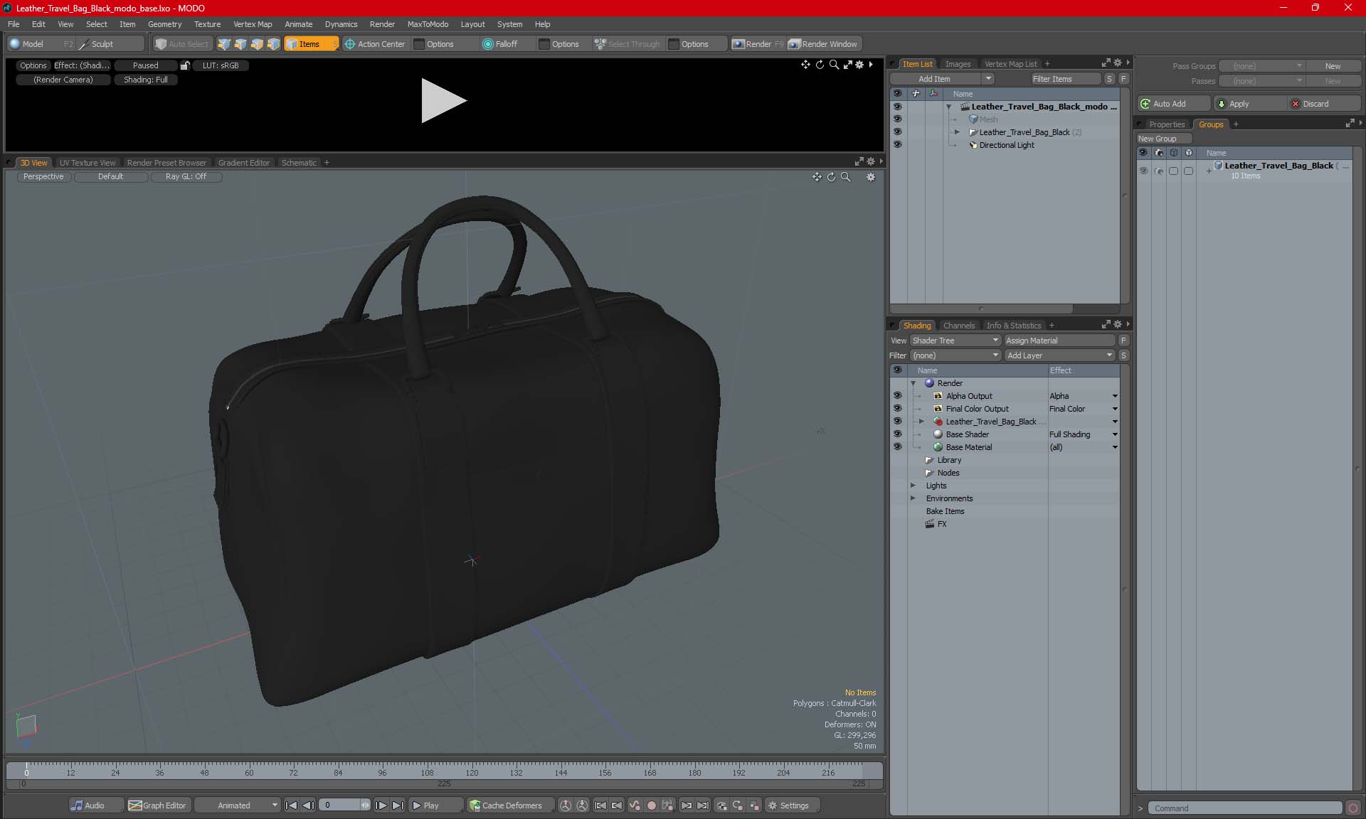 Leather Travel Bag Black 3D model