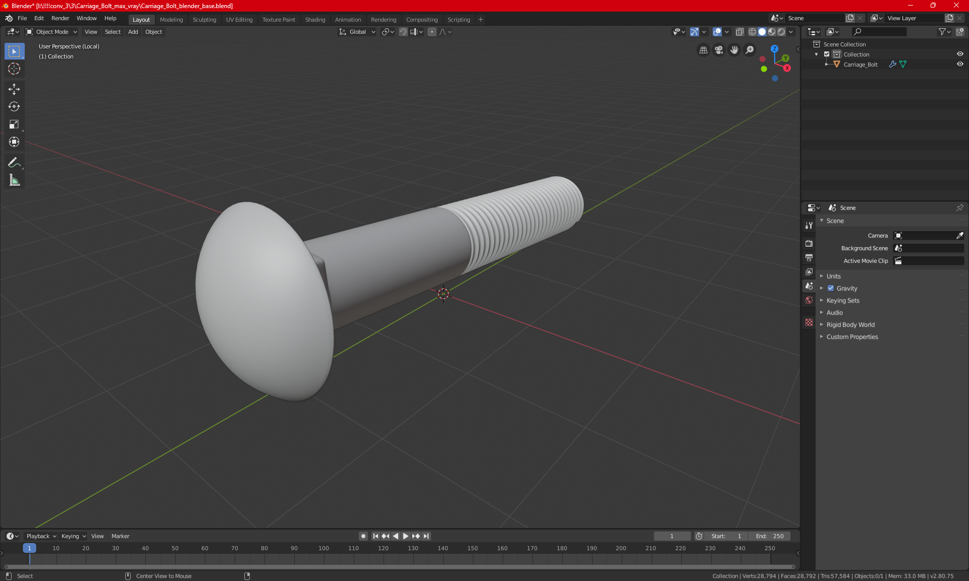 3D Carriage Bolt model
