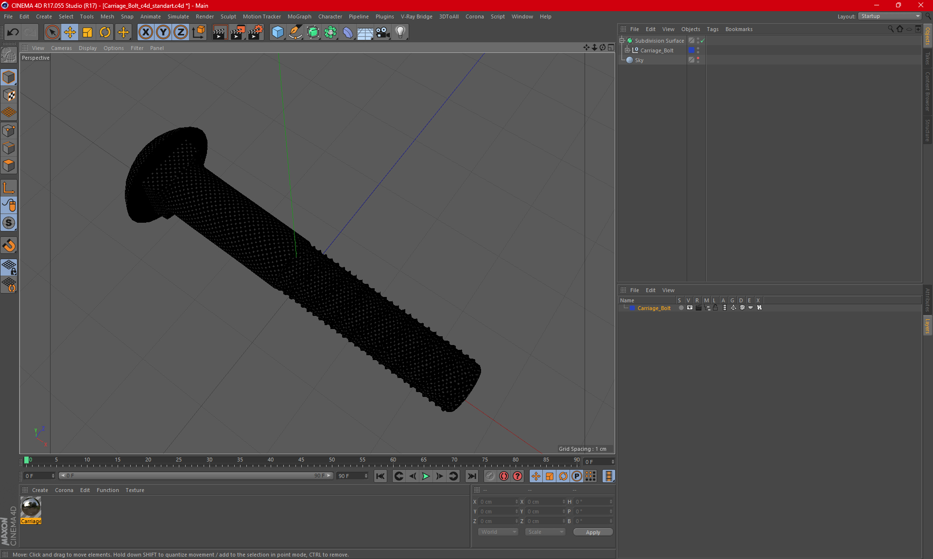 3D Carriage Bolt model