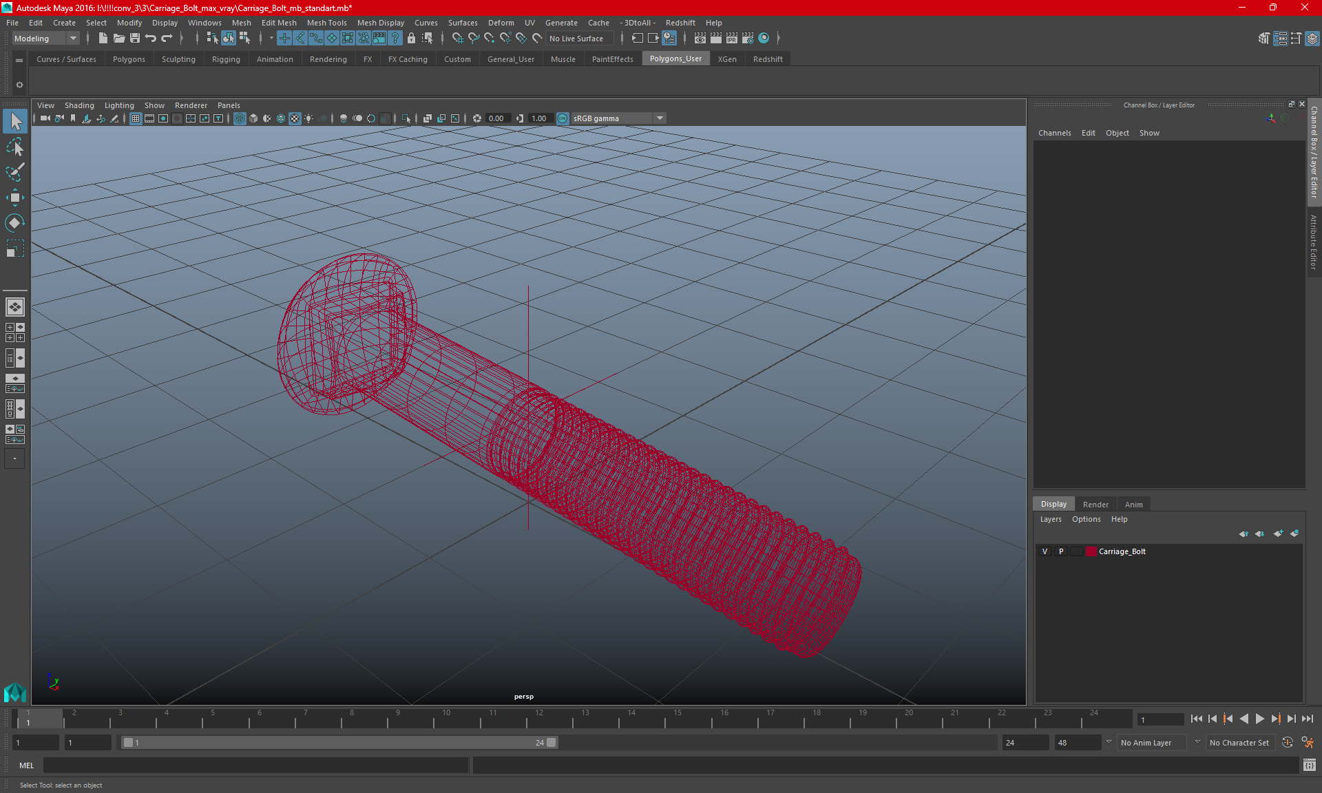 3D Carriage Bolt model