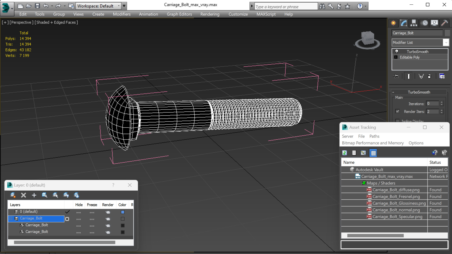 3D Carriage Bolt model
