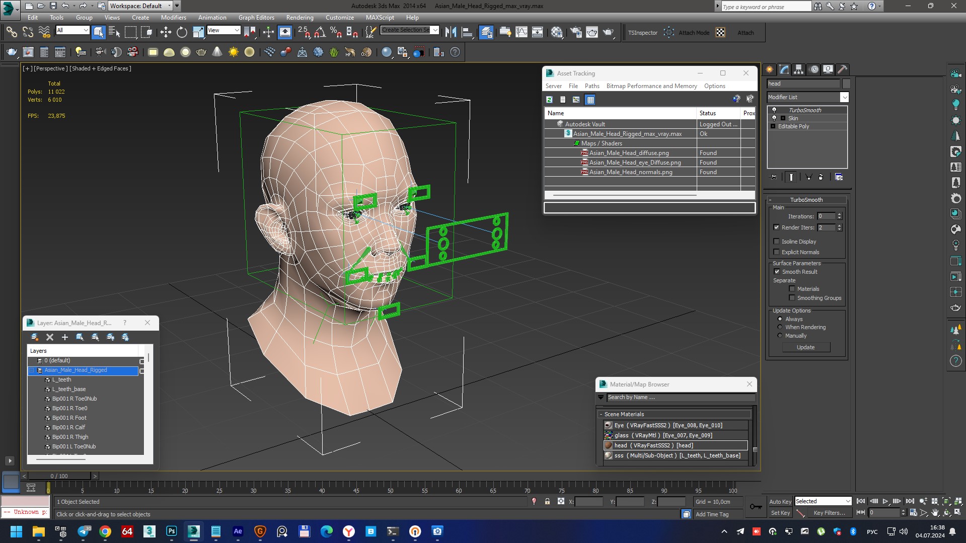 Asian Male Head Rigged 3D