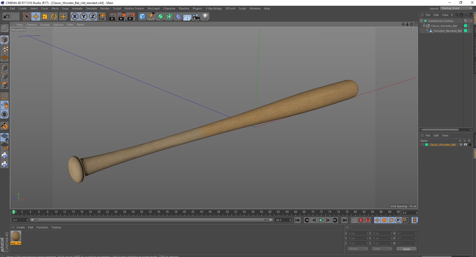 3D Classic Wooden Bat model