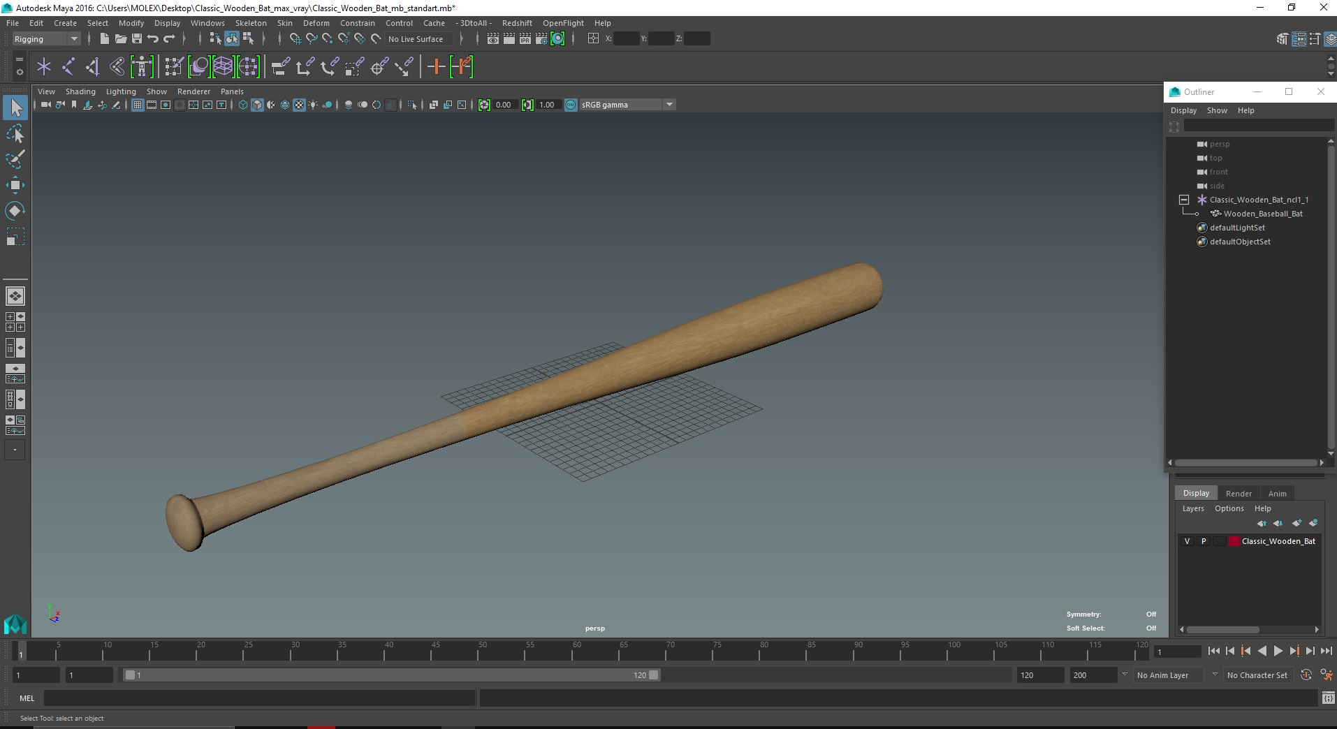 3D Classic Wooden Bat model