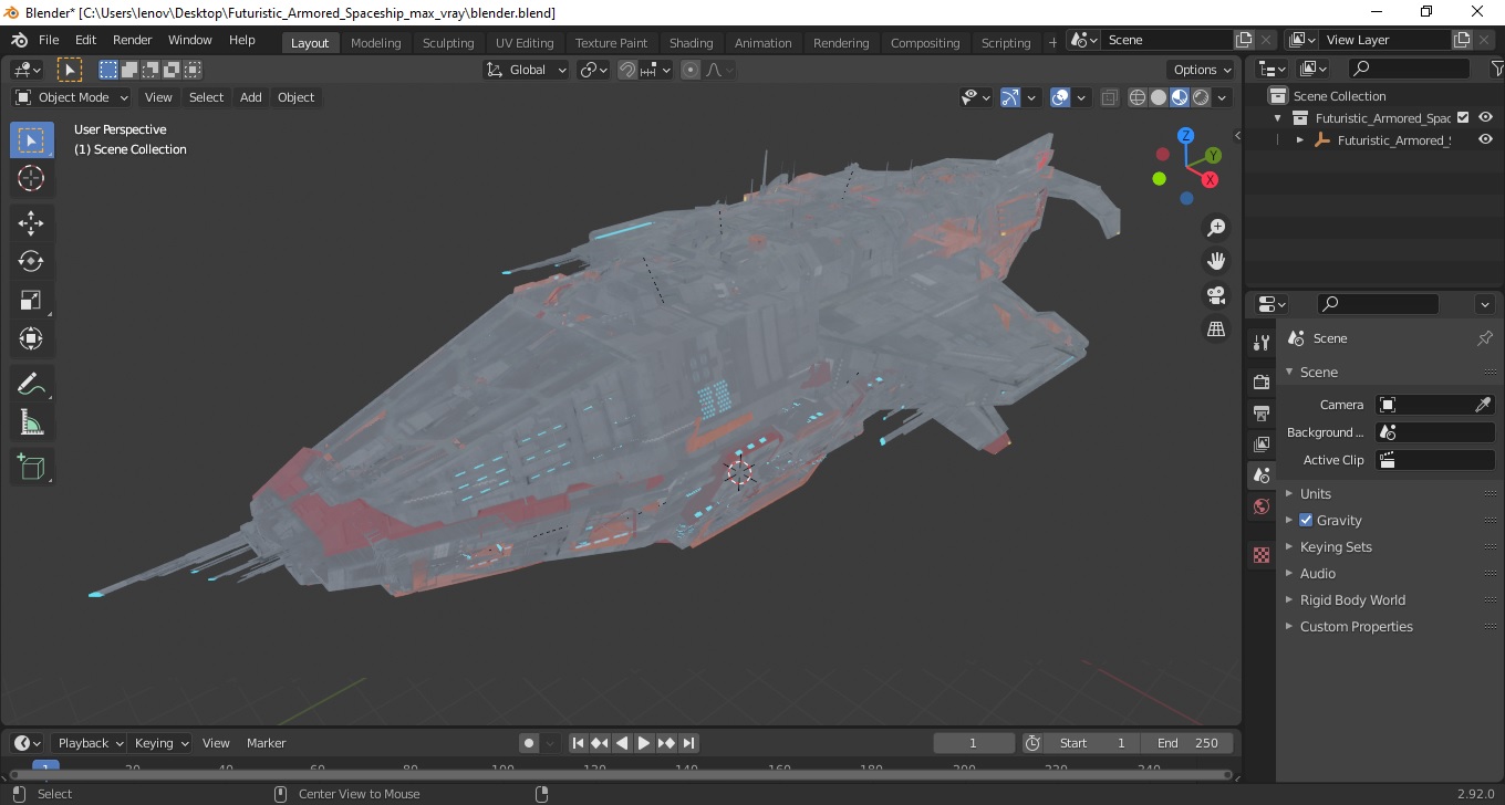 3D Futuristic Armored Spaceship model