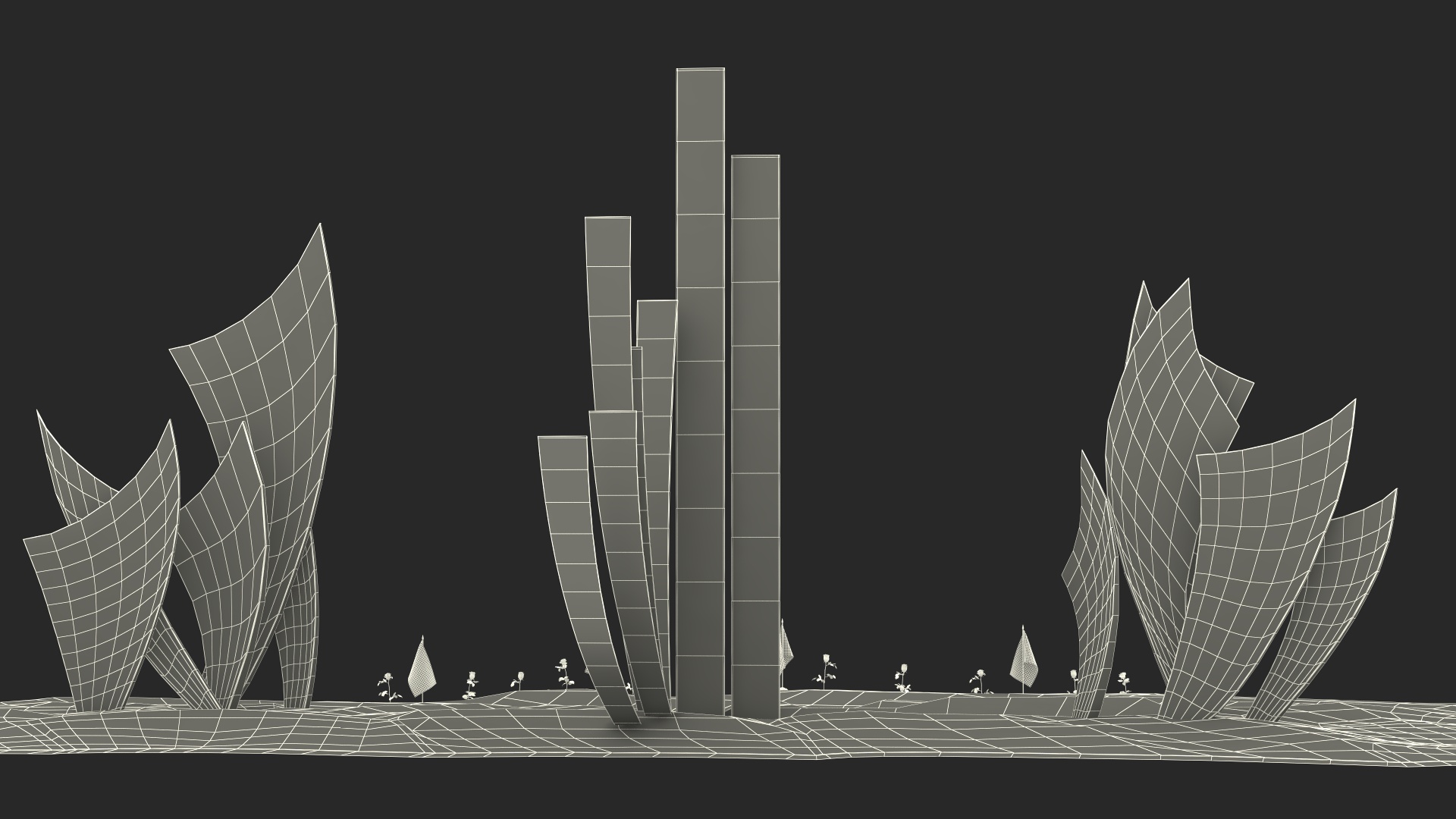 Les Braves Memorial with Allied Flags and Flowers 3D model