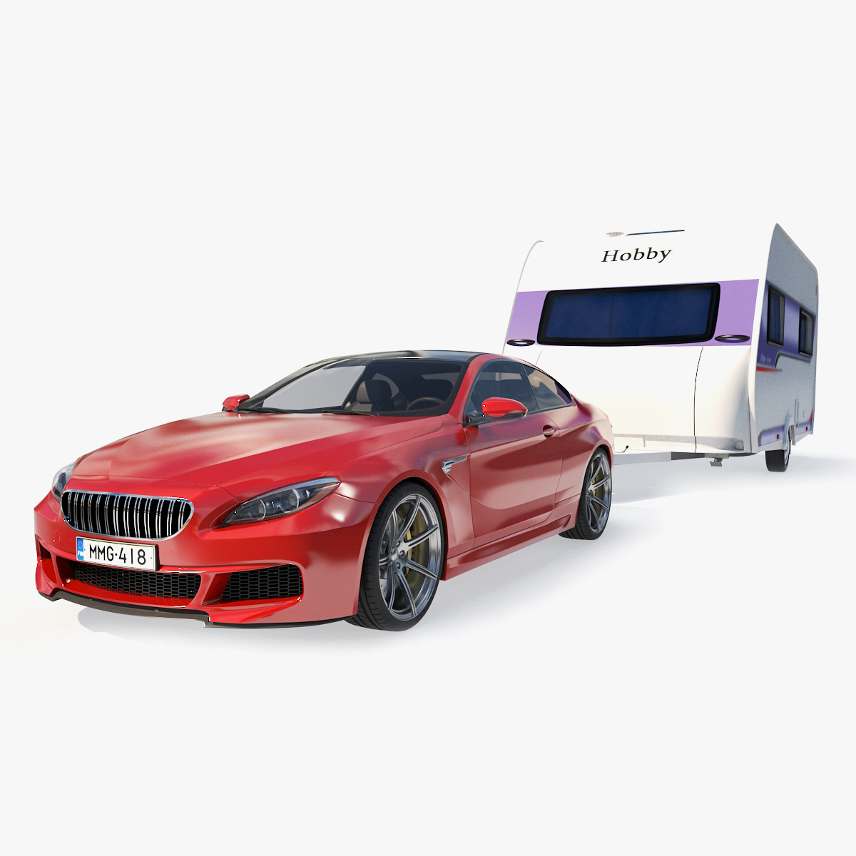 Sedan with Hobby Caravan Ontour 3D Model