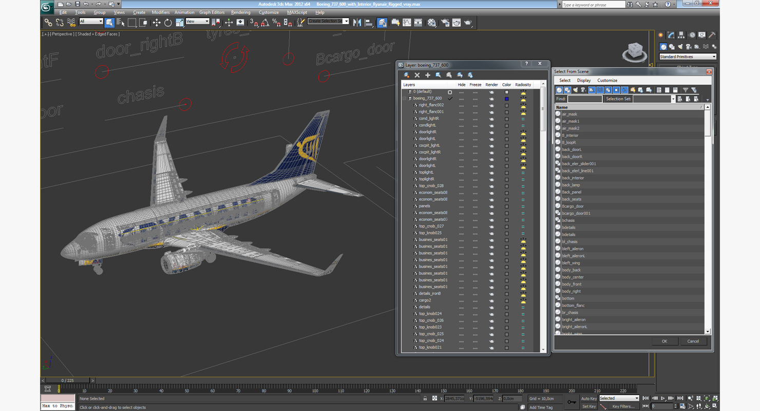 3D Boeing 737 600 with Interior Ryanair Rigged model