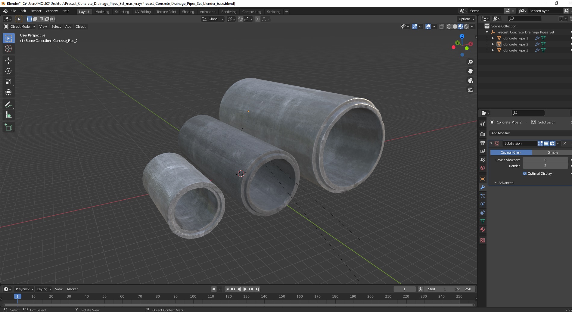 3D model Precast Concrete Drainage Pipes Set
