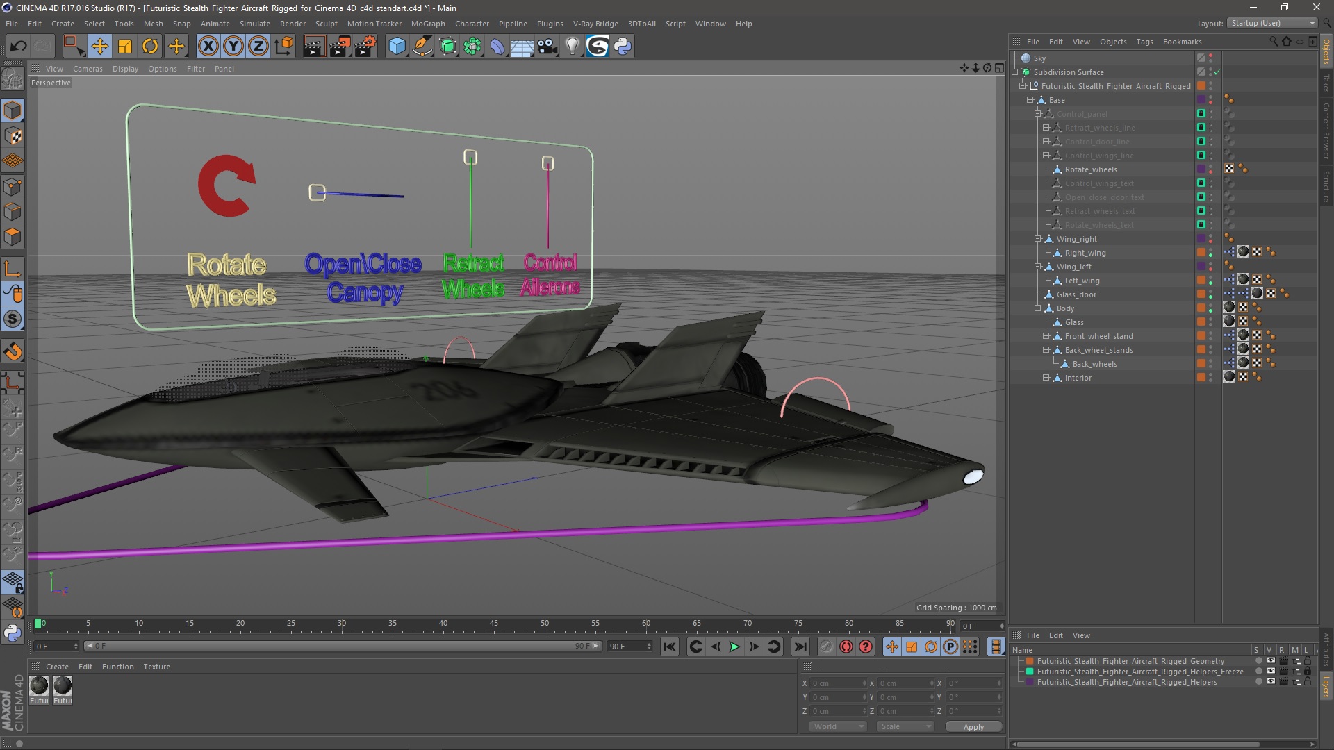 3D Futuristic Stealth Fighter Aircraft Rigged for Cinema 4D